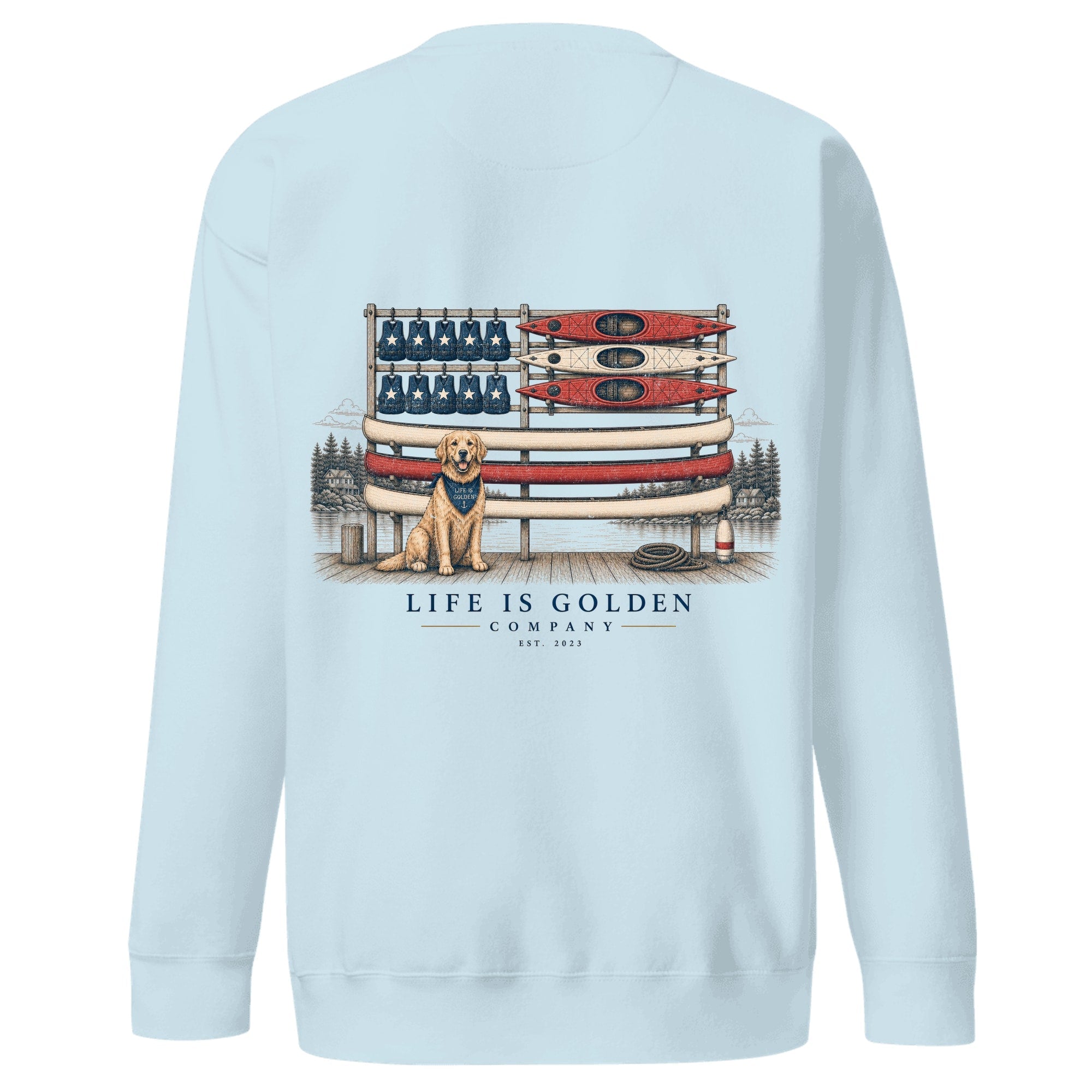 The Boathouse Flag Crewneck — Sky Blue