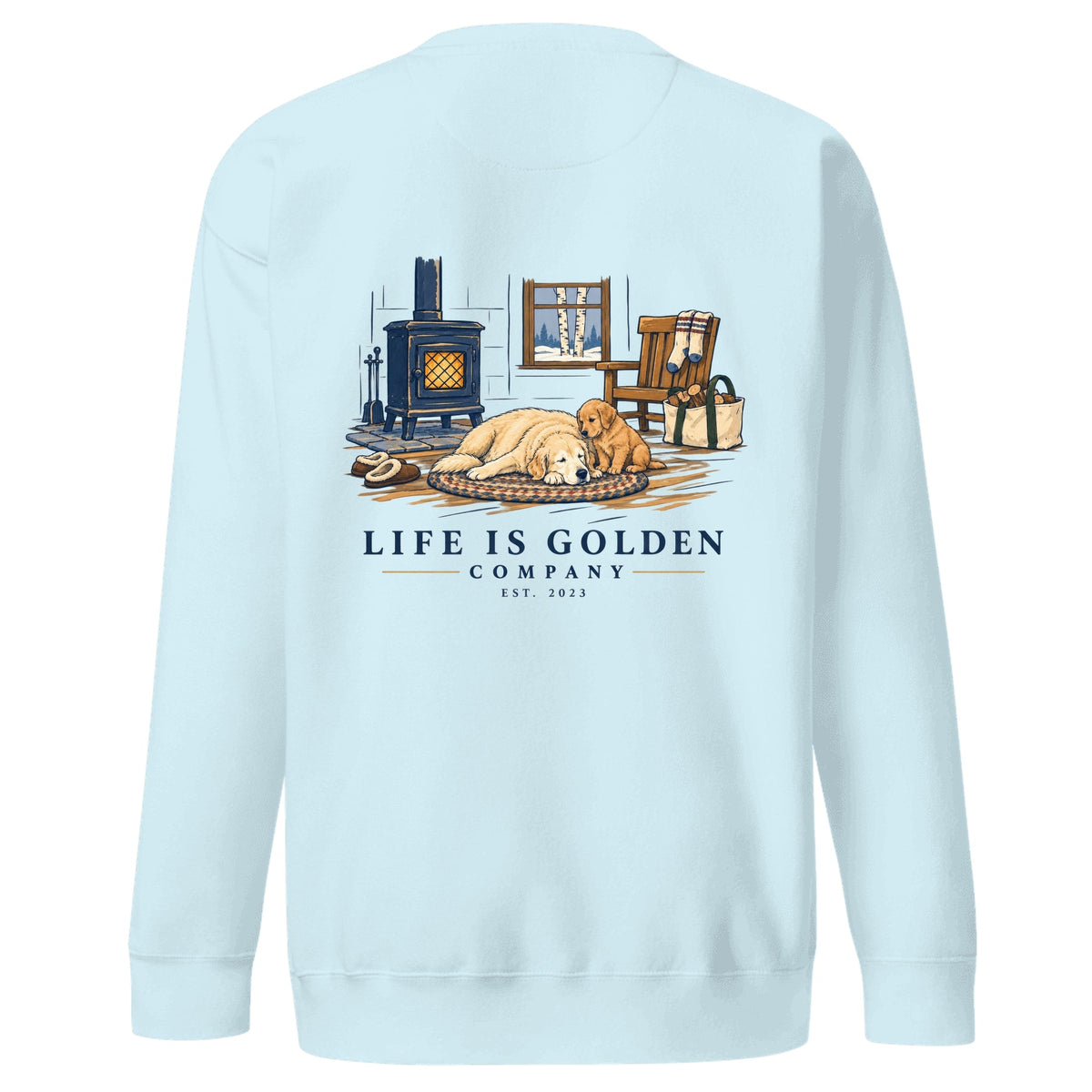 Wood Stove Weekend Crewneck — Sky Blue