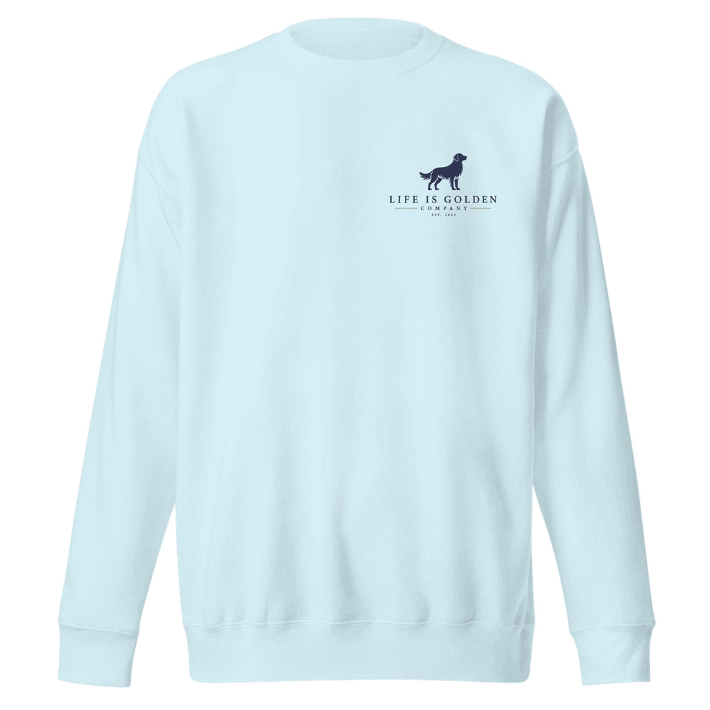 The Goal Line Crewneck — Sky Blue (front)