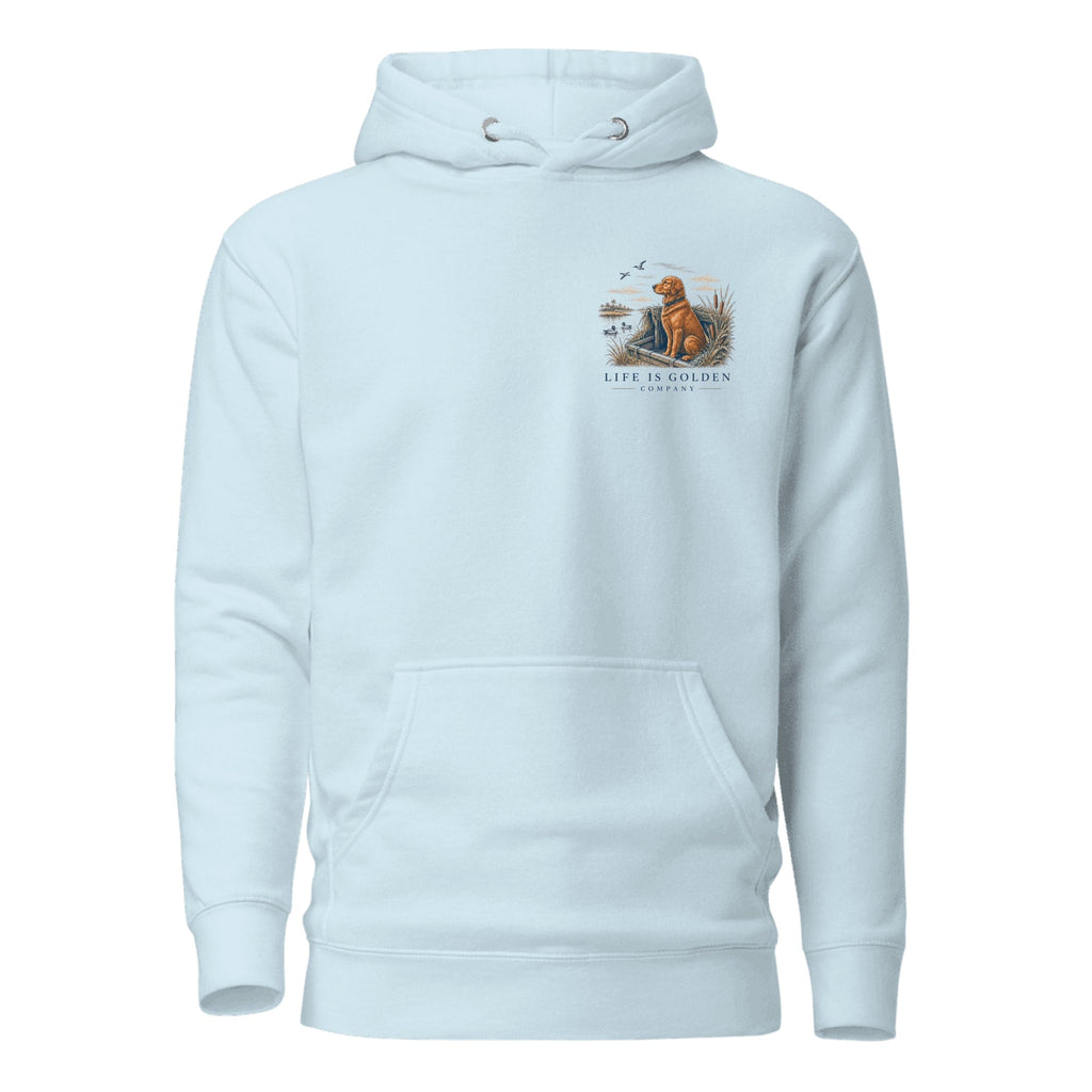 The Hunting Blind Hoodie — Sky Blue (front)