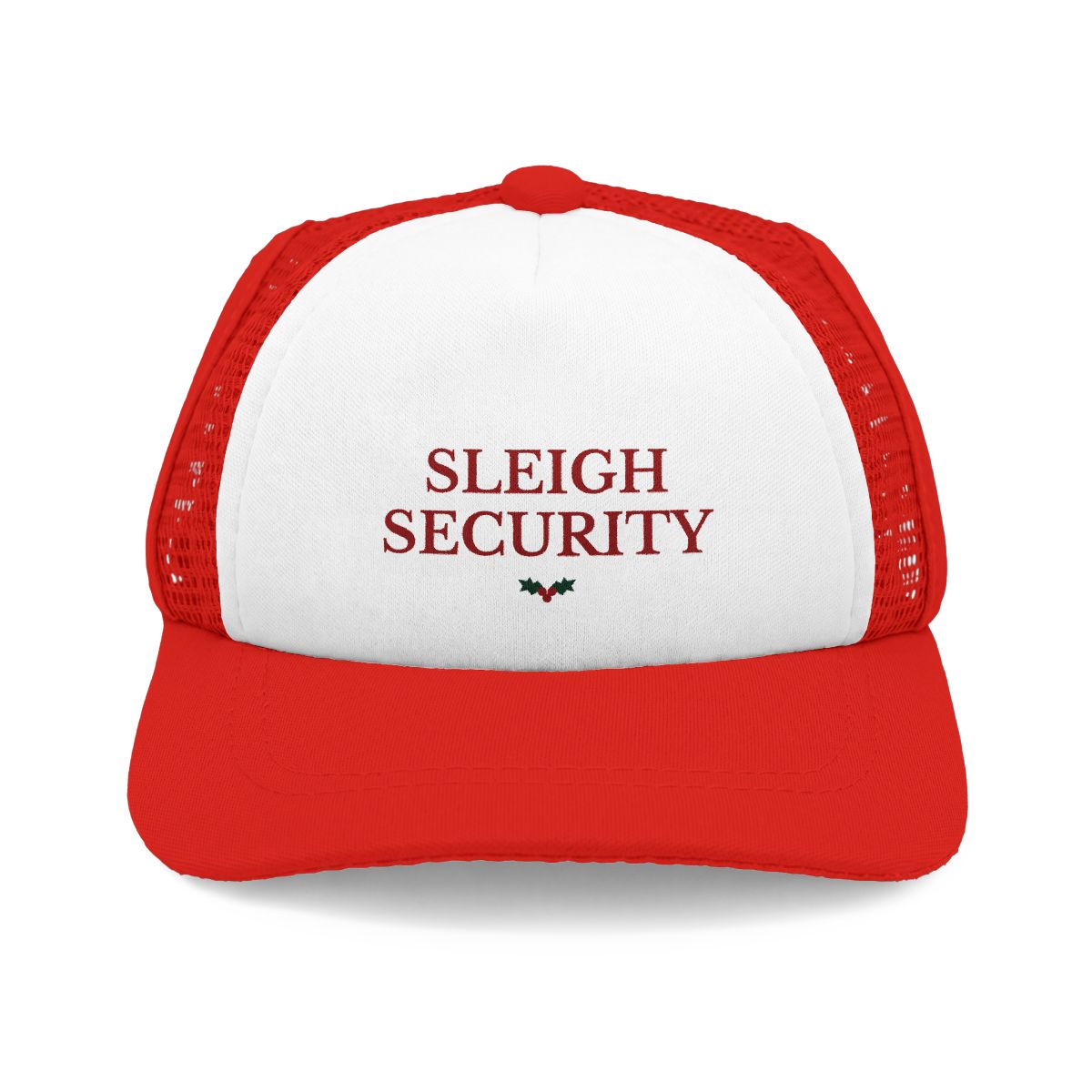 Sleigh Security Dog Trucker Hat — actual Printify digital mockup