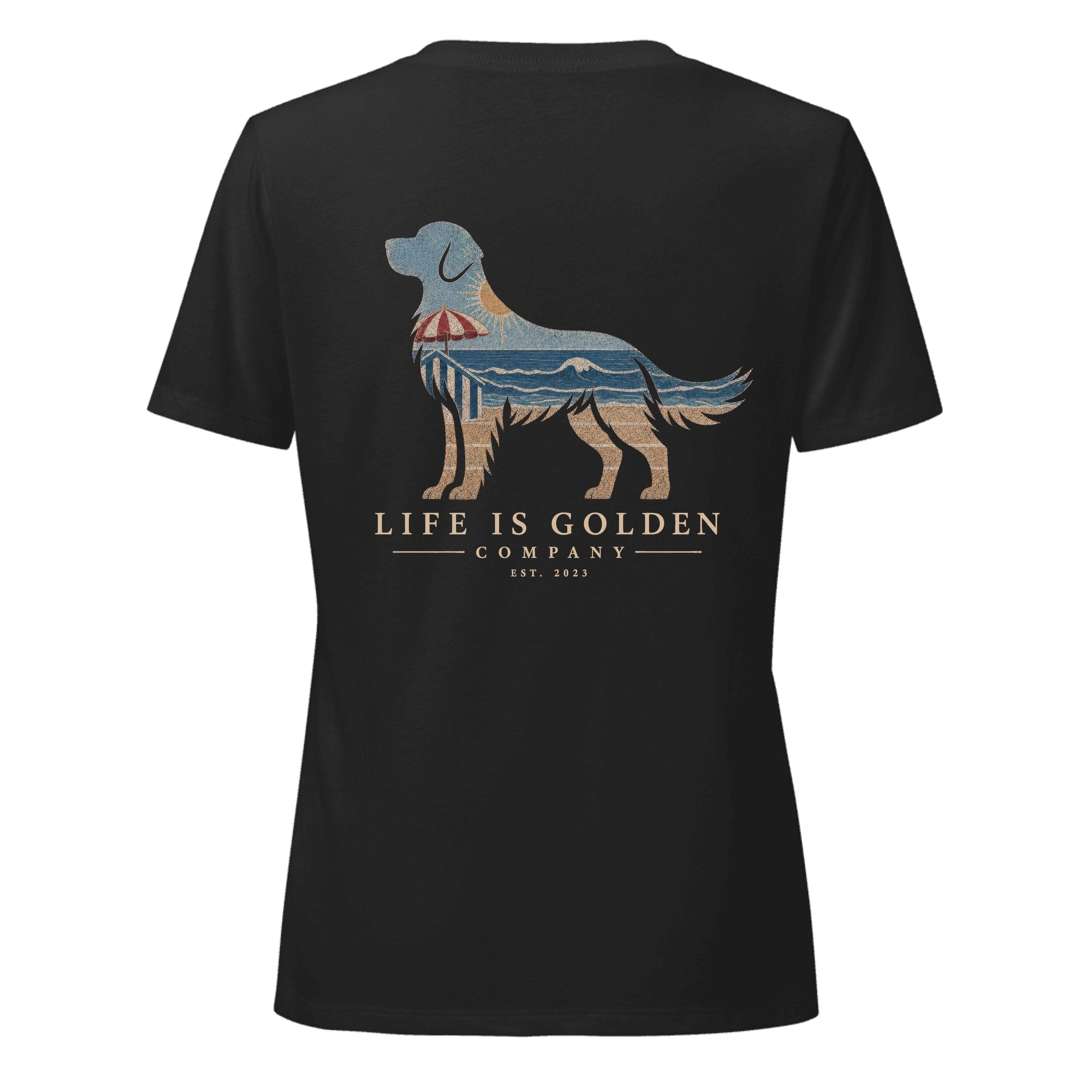 The Beach Day Golden Women's V-Neck — Solid Black Blend