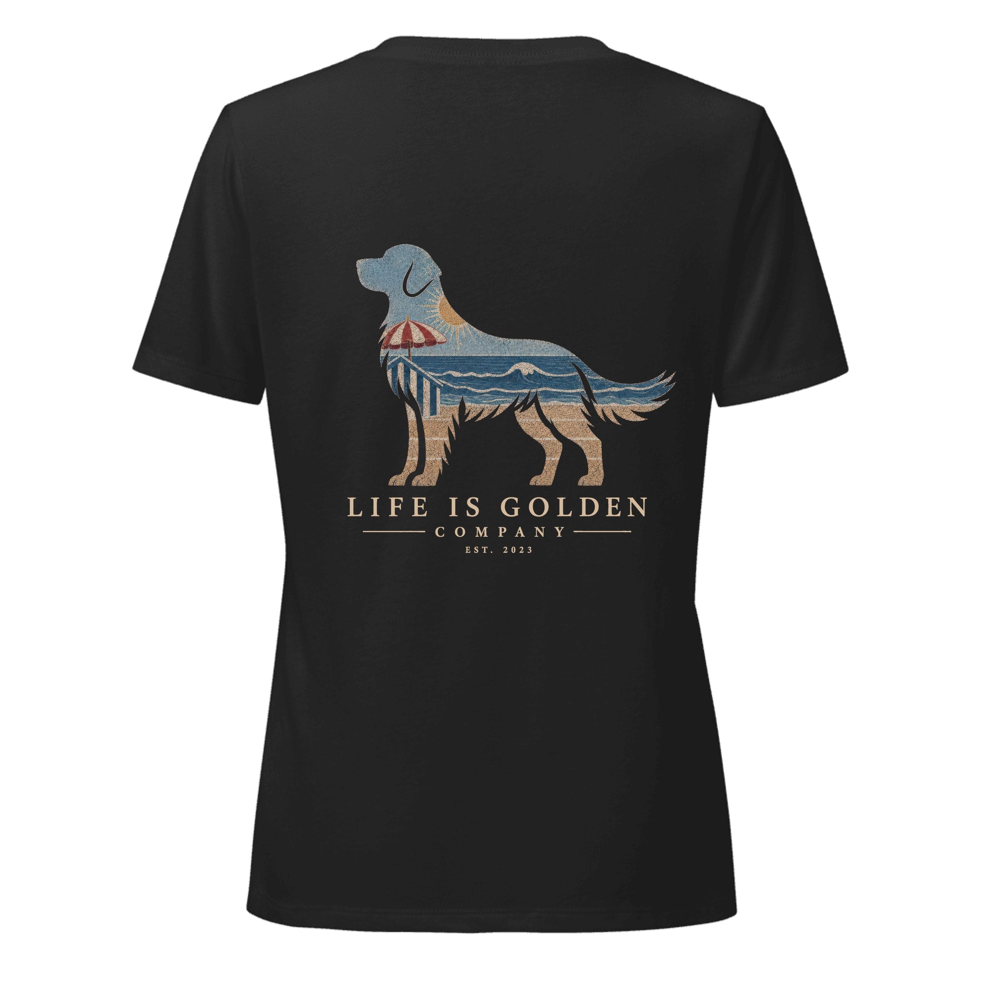 The Beach Day Golden Tee — Women's V-Neck — Solid Black Blend