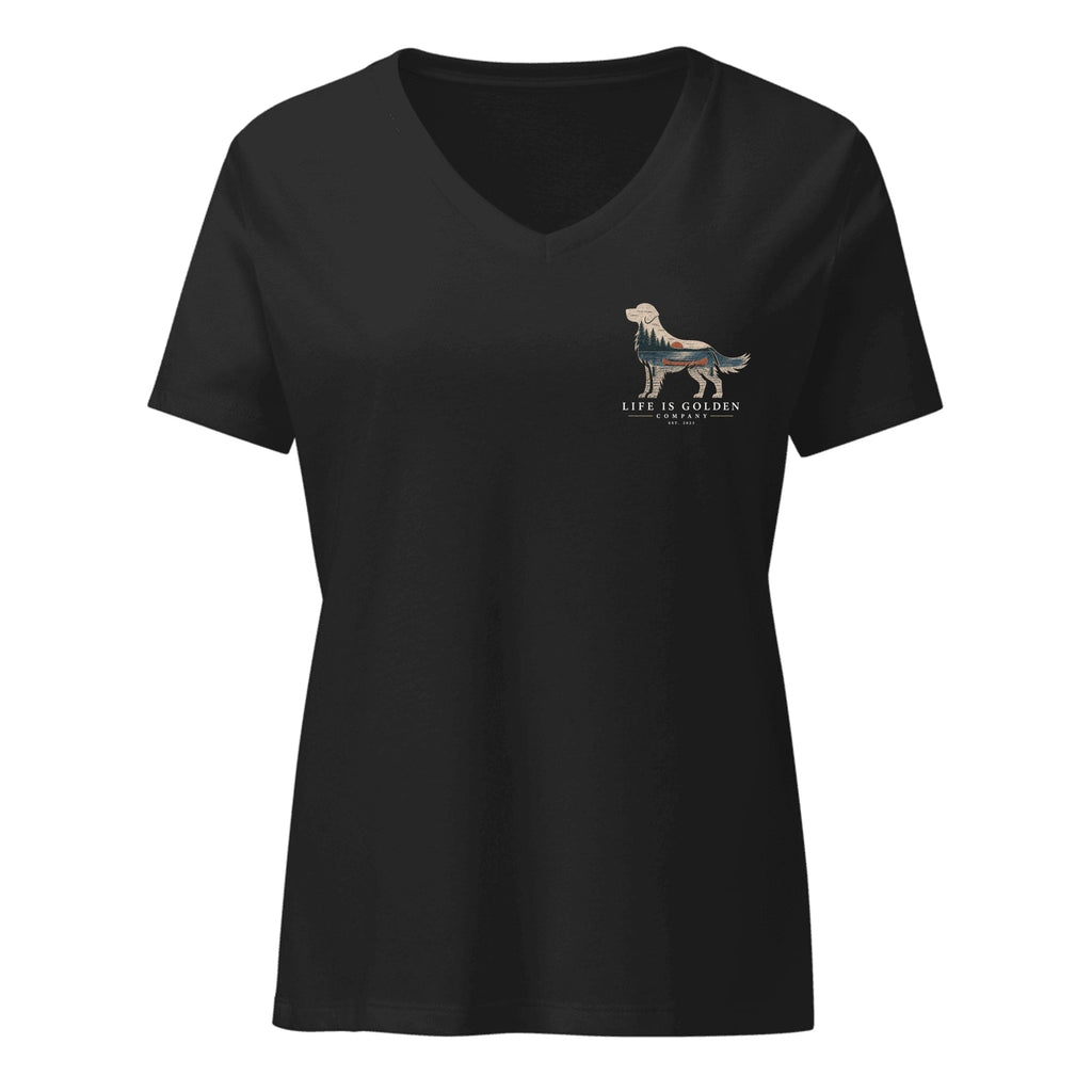 The Still Water Golden Women's V-Neck — Solid Black Blend (front)