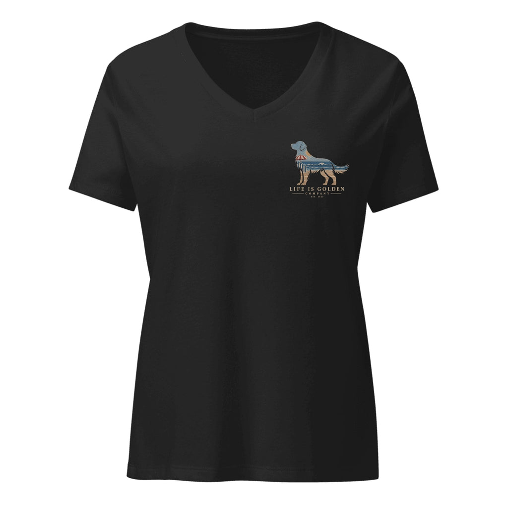 The Beach Day Golden Women's V-Neck — Solid Black Blend (front)
