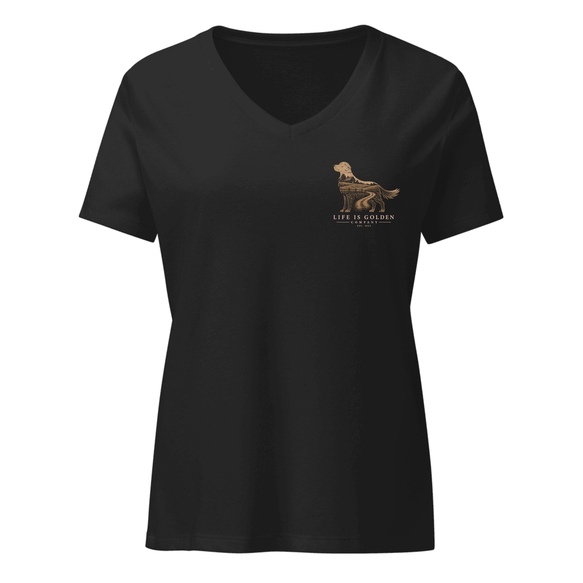 The Homestead Golden Women's V-Neck — Solid Black Blend (front)
