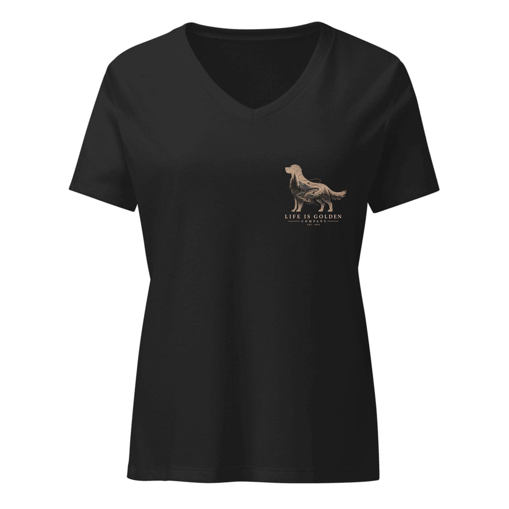 The Riverbend Golden II Women's V-Neck — Solid Black Blend (front)