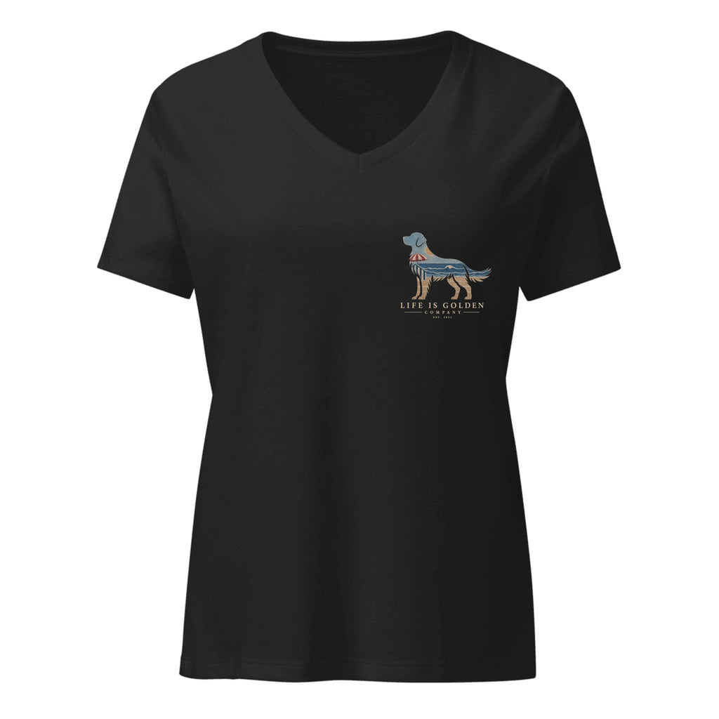 The Beach Day Golden II Women's V-Neck — Solid Black Blend (front)