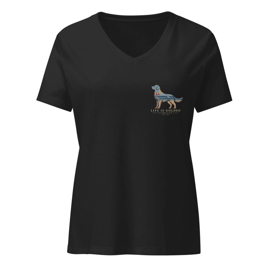 The Beach Day Golden Tee — Women's V-Neck — Solid Black Blend (front)