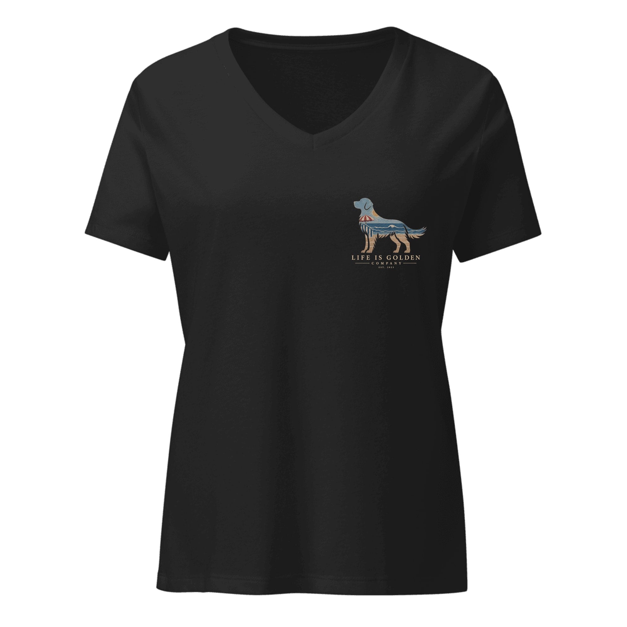 The Beach Day Golden Tee — Women's V-Neck — Solid Black Blend (front)