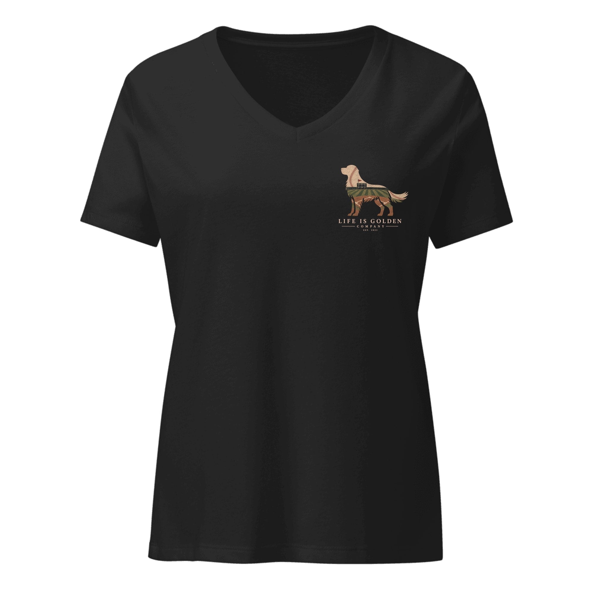 The Home Team Golden Women's V-Neck — Solid Black Blend (front)