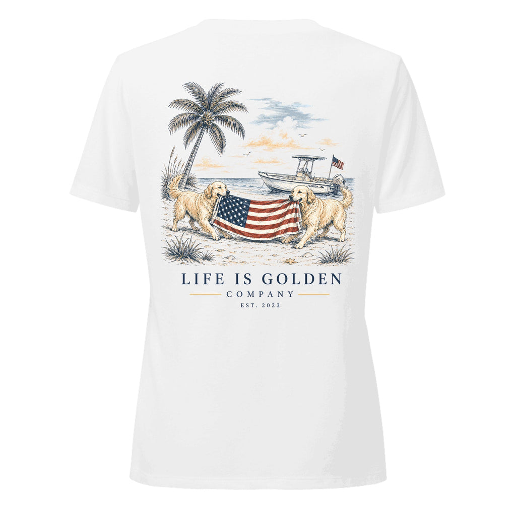 Red, White & English Cream Tee — Women's V-Neck — Solid White Blend