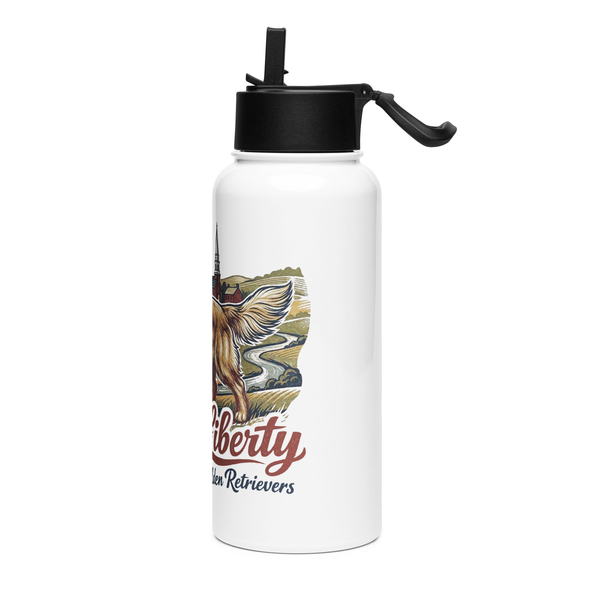 Liberty Golden Retrievers Stainless steel water bottle with a straw lid