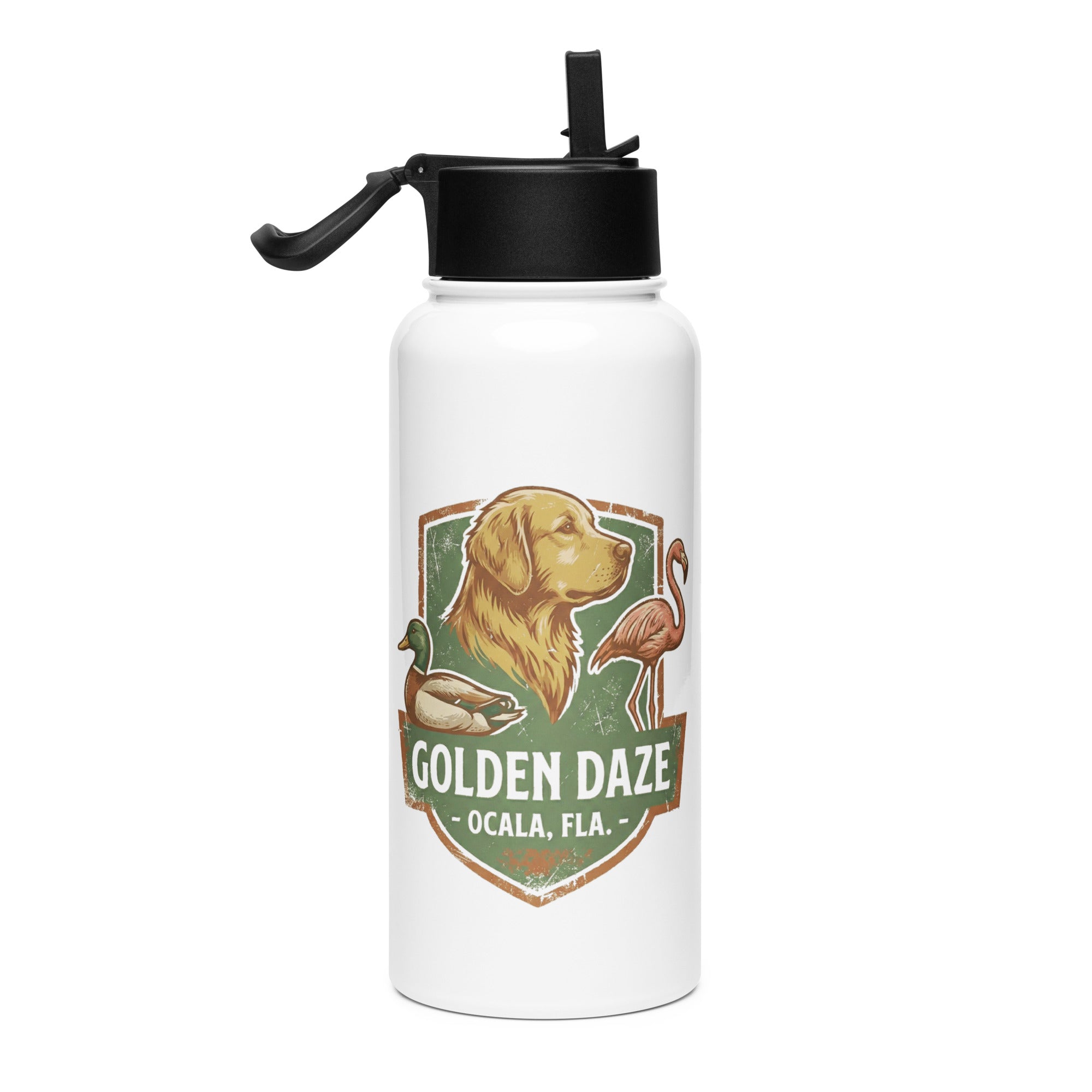 Golden Daze Emblem II Stainless steel water bottle with a straw lid