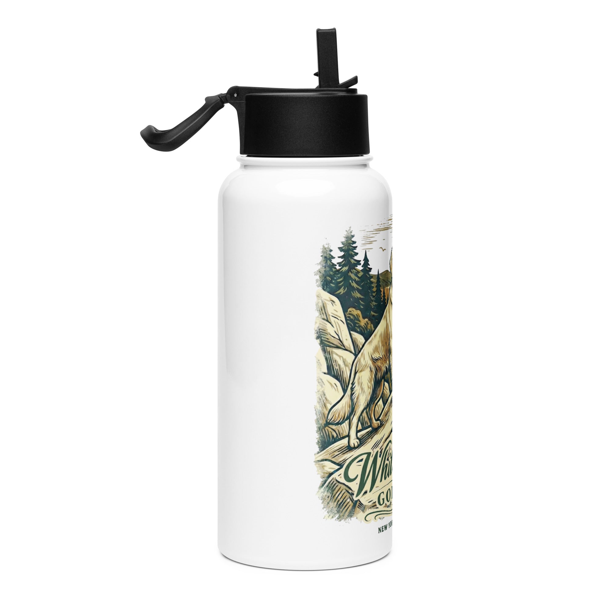 White Stone Goldens Stainless steel water bottle with a straw lid