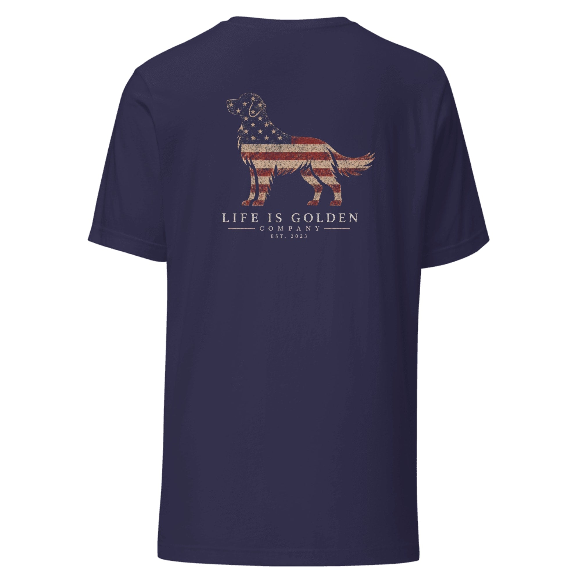 Stars & Stripes Golden Retriever Tee — Heather Midnight Navy