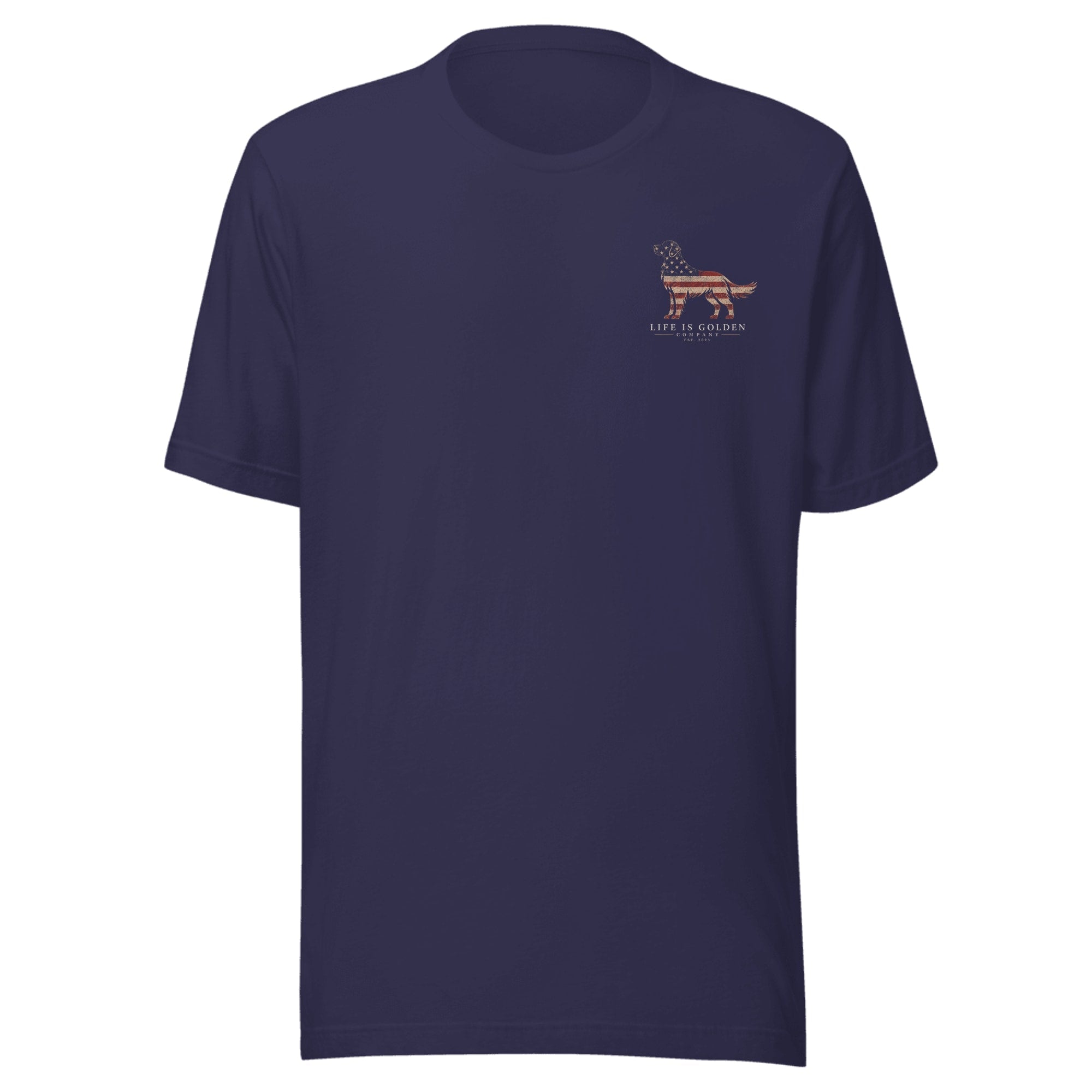 Stars & Stripes Golden Retriever Tee — Heather Midnight Navy