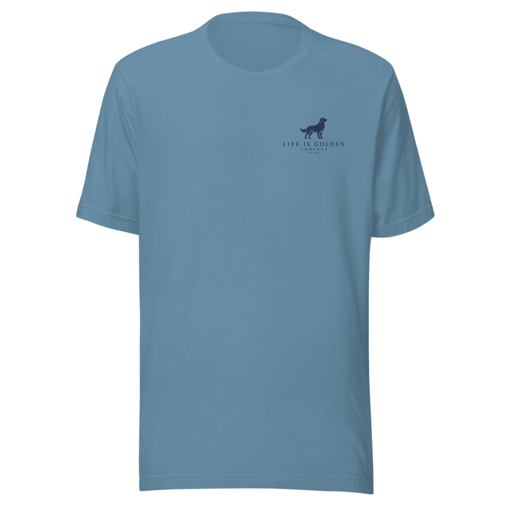 The Morning Routine Tee — Steel Blue (front)