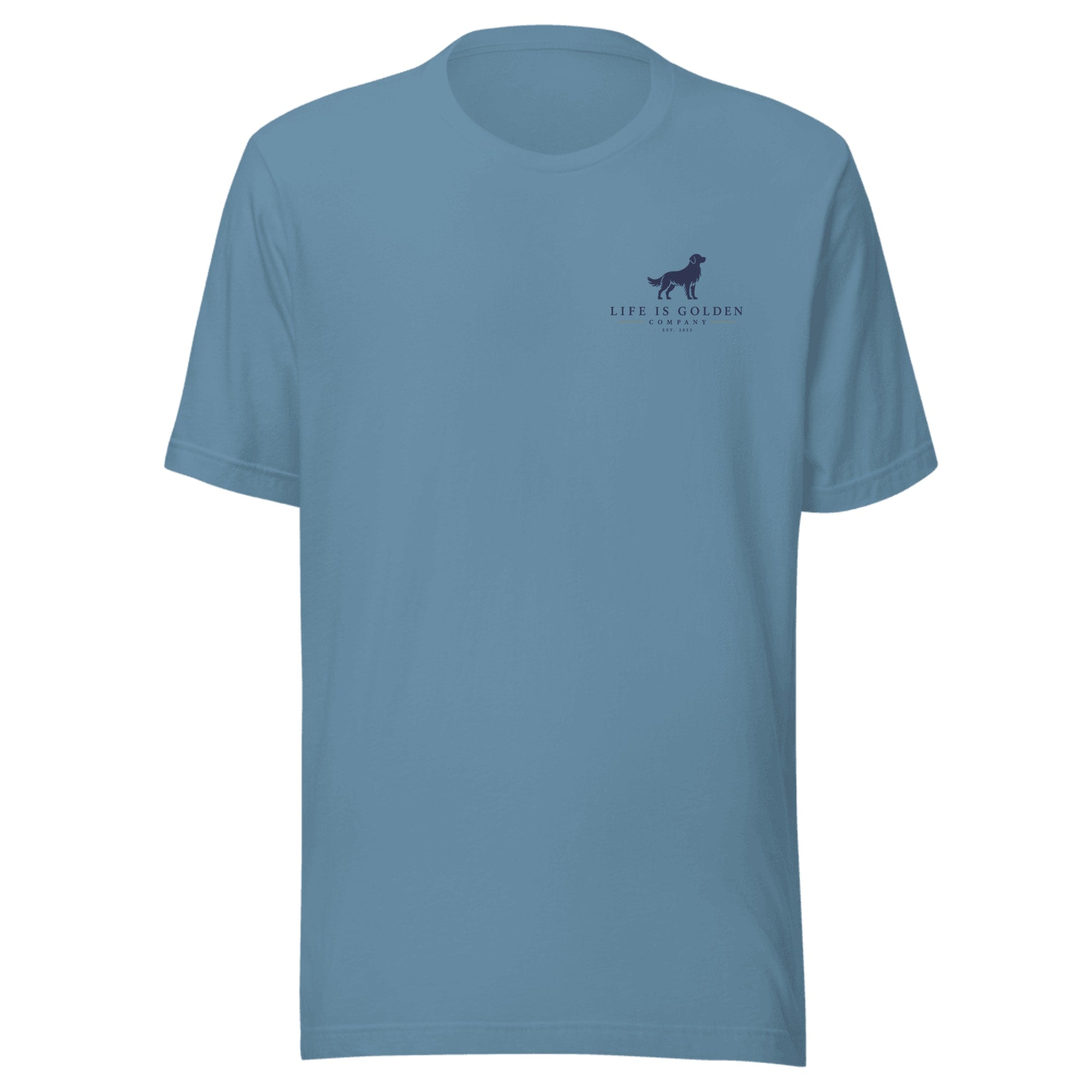 The Morning Routine Tee — Steel Blue (front)