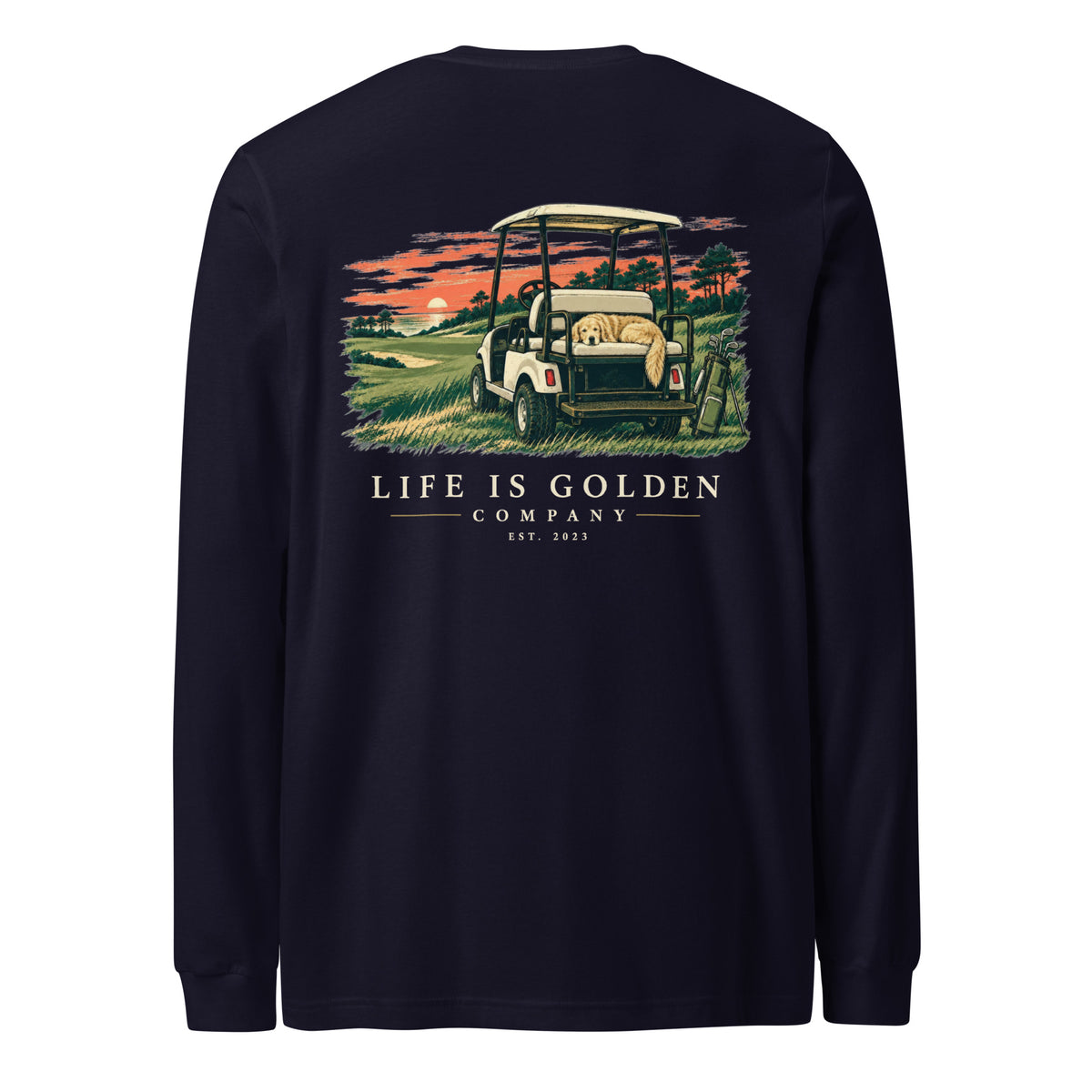 Sunset Cart Nap Long-Sleeve — Navy back (updated wordmark)