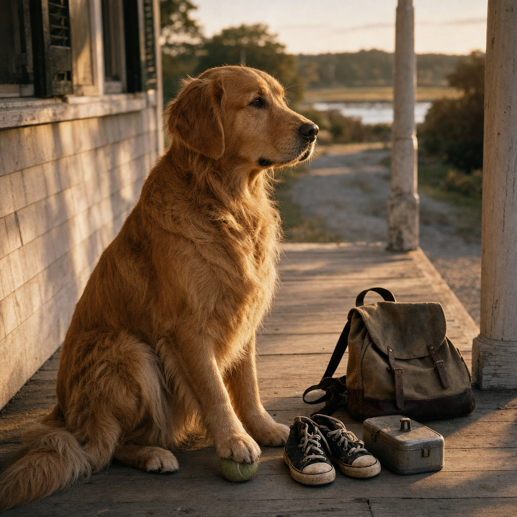 Front porch · five minutes before the bus