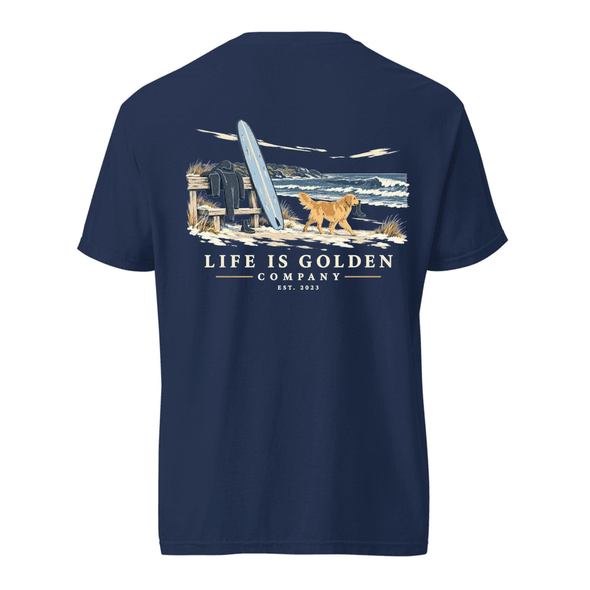 Winter Surf Check Heavyweight Tee — True Navy