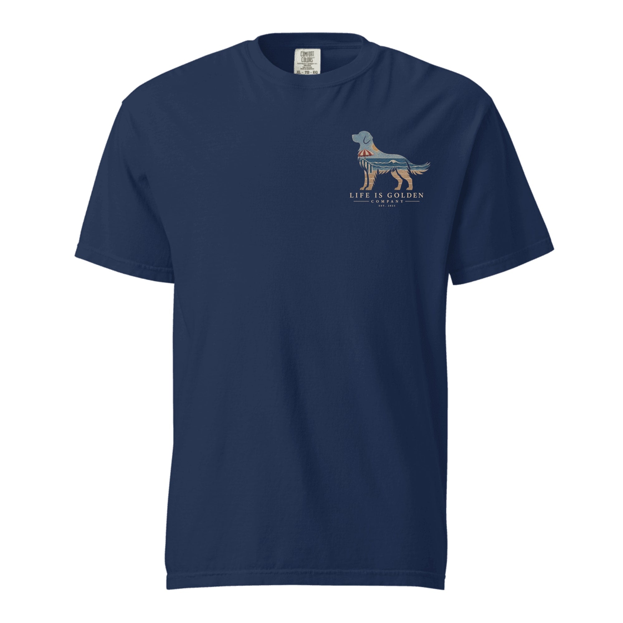 The Beach Day Golden Tee — Heavyweight Tee — True Navy (front)