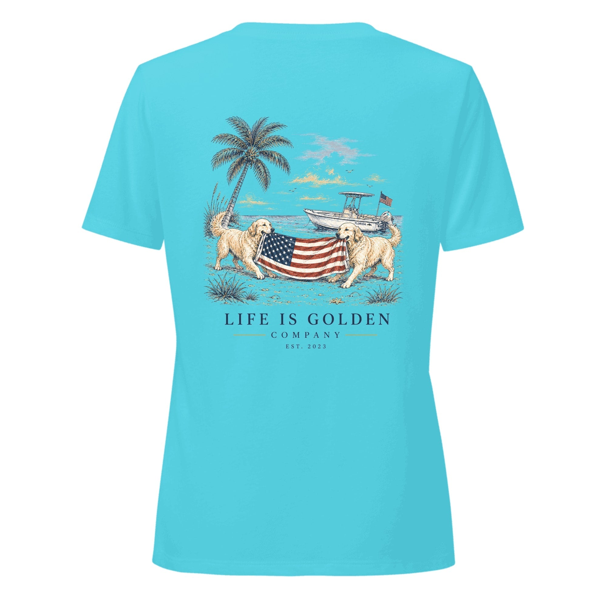 Red, White & English Cream Women's V-Neck — Turquoise