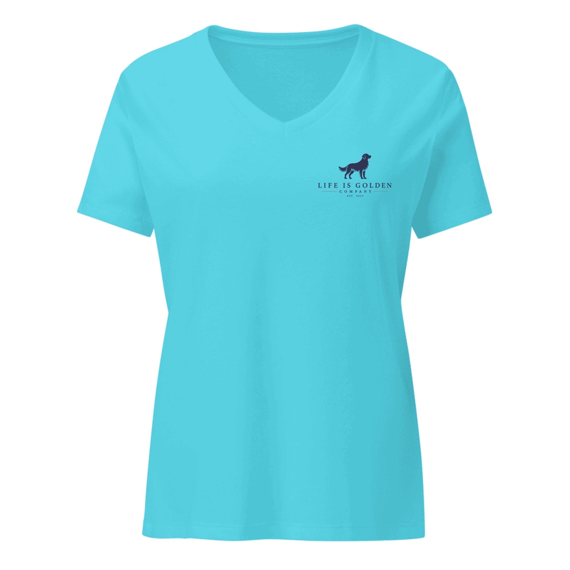 Red, White & English Cream Women's V-Neck — Turquoise (front)