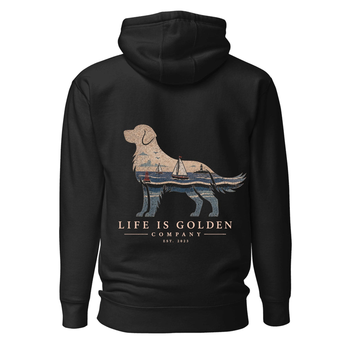 The Harborside Golden Hoodie — Vintage Black