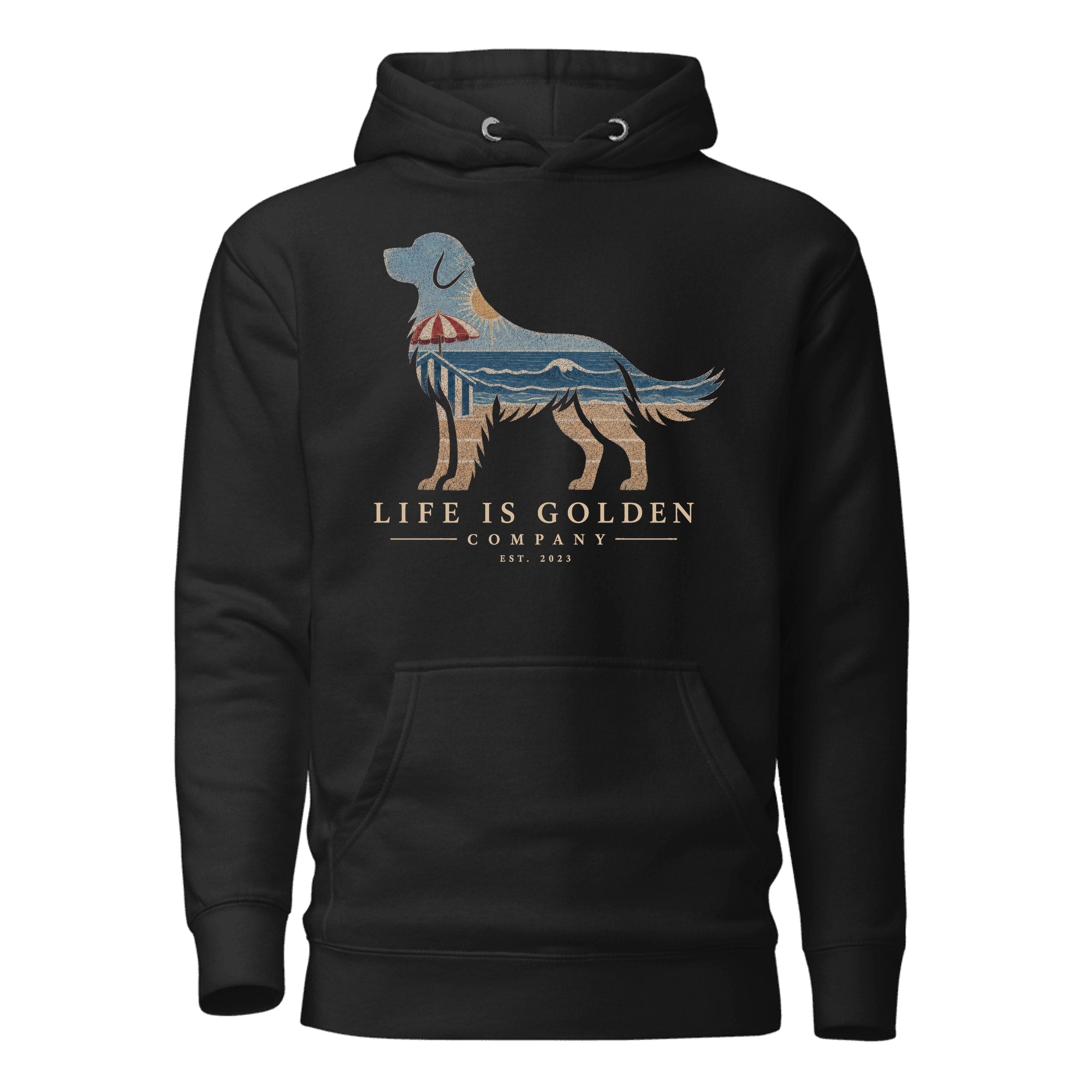 The Beach Day Golden Hoodie — Vintage Black