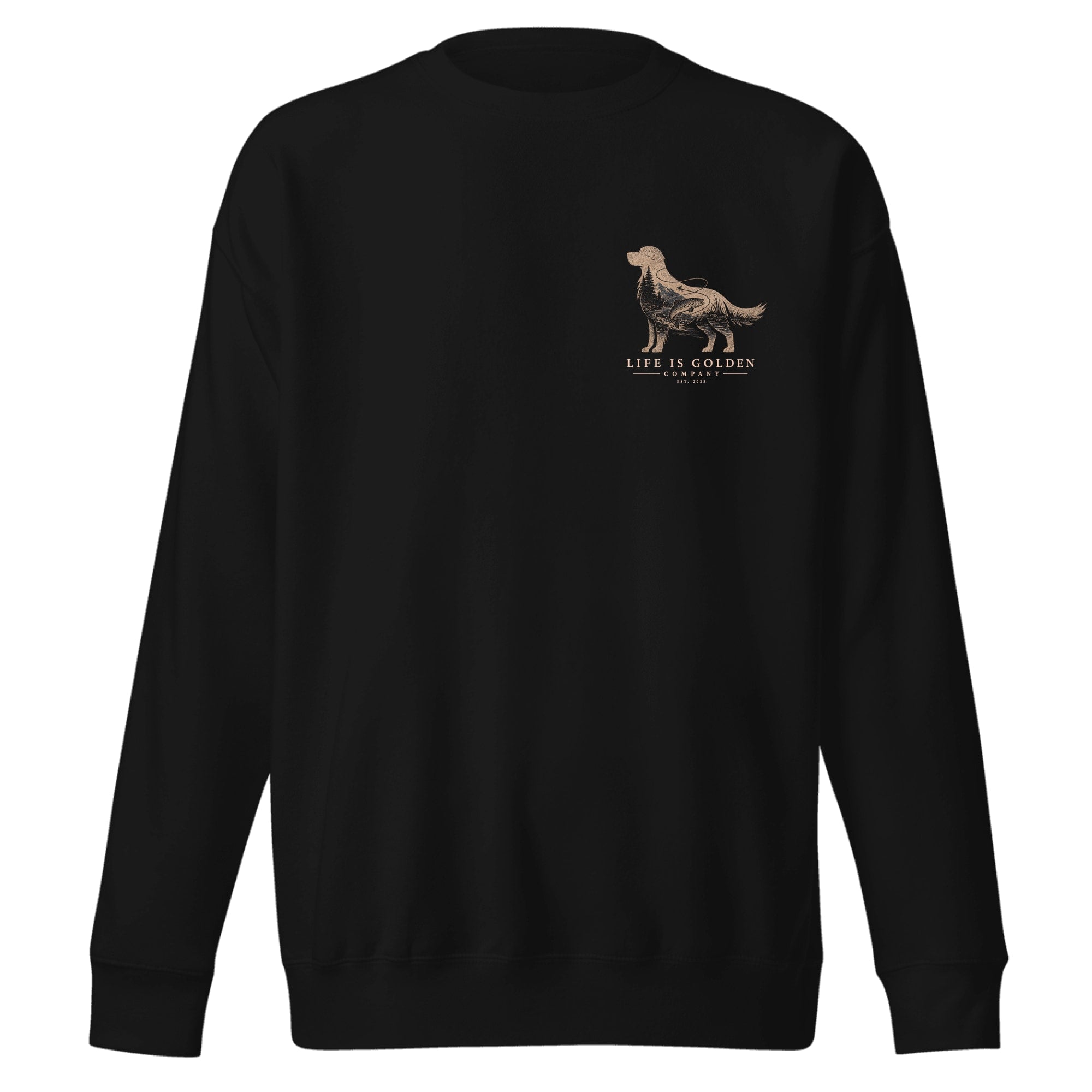 The Riverbend Golden Crewneck — Vintage Black (front)