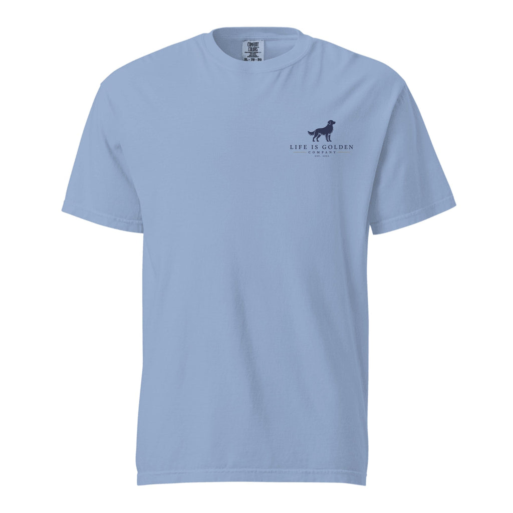 The Tailgate Chili Heavyweight Tee — Washed Denim (front)