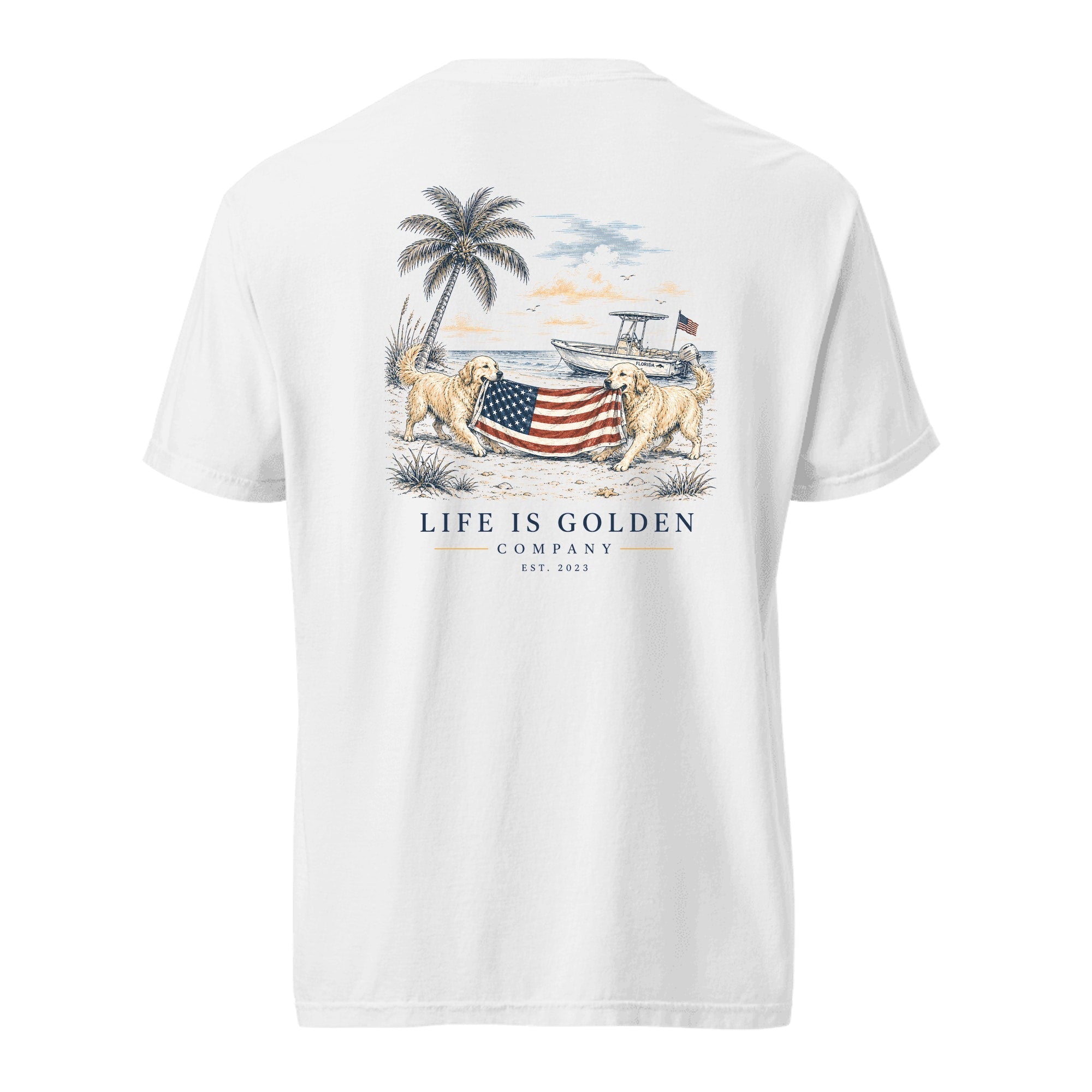 Red, White & English Cream Tee — Heavyweight Tee — White