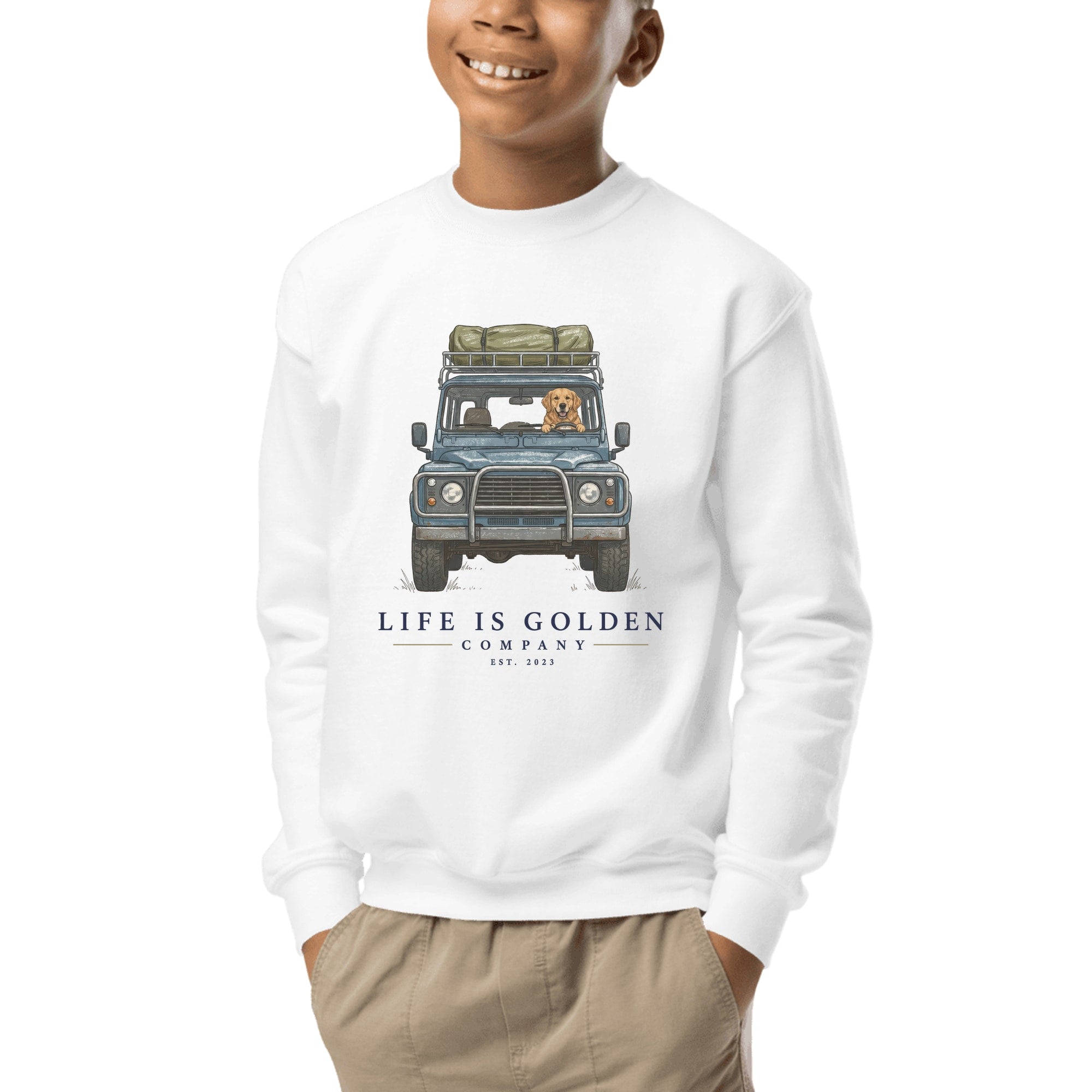 The Base Camp Youth Crewneck — White