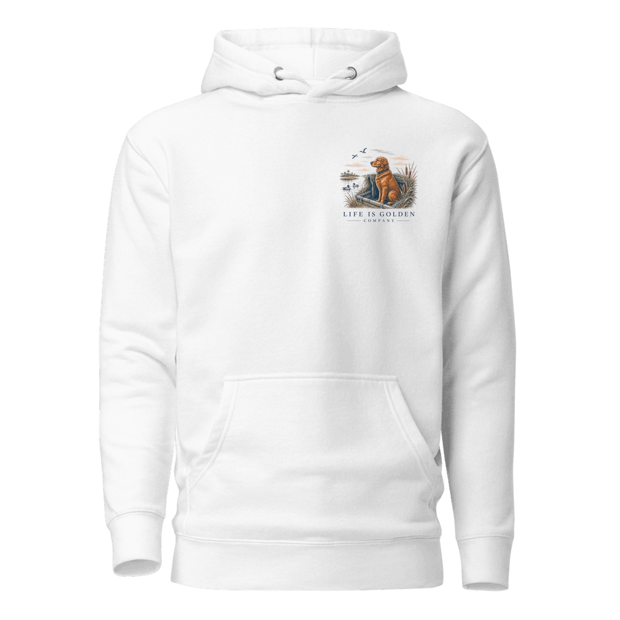 The Hunting Blind Hoodie — White (front)