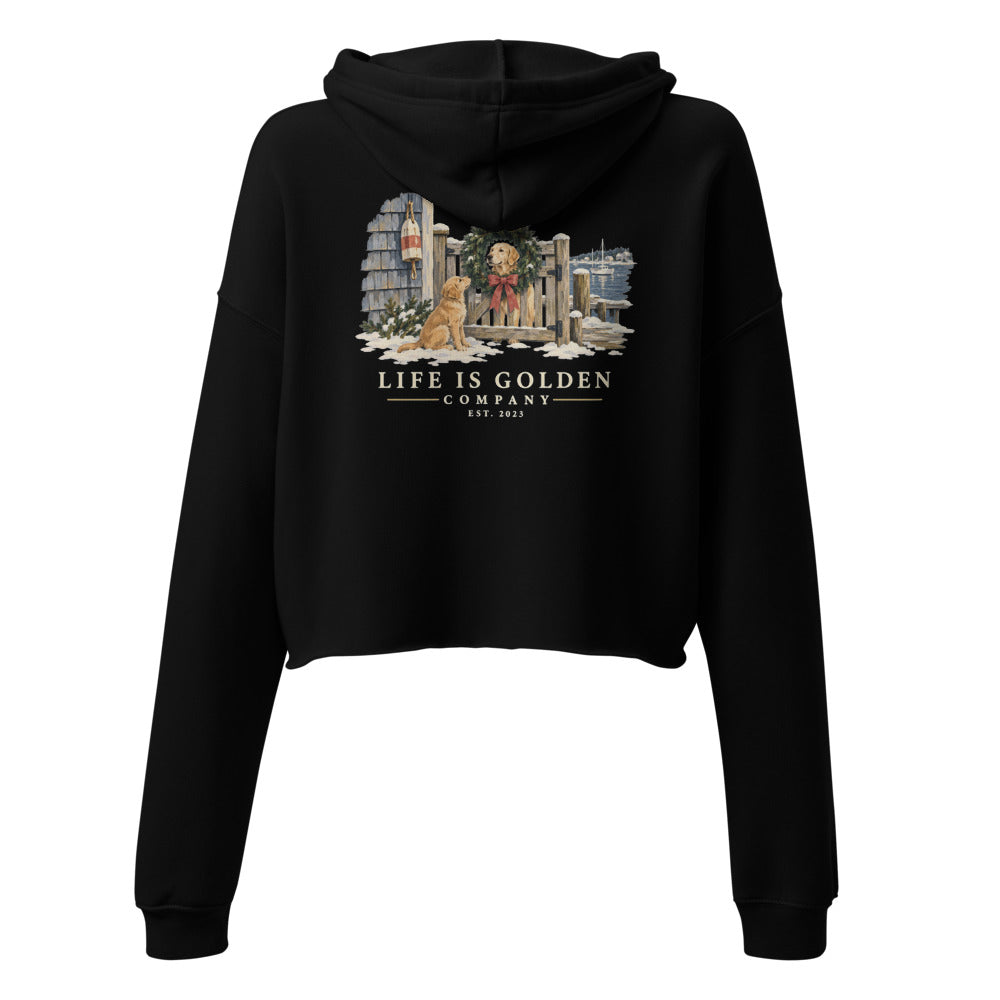 Wreath Greeter Women’s Cropped Hoodie — Black (view 3)