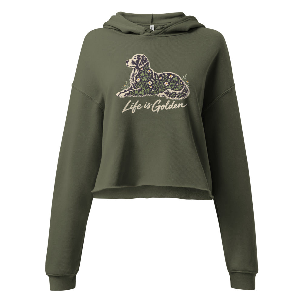 Wildflower Golden Women’s Cropped Hoodie — Military Green