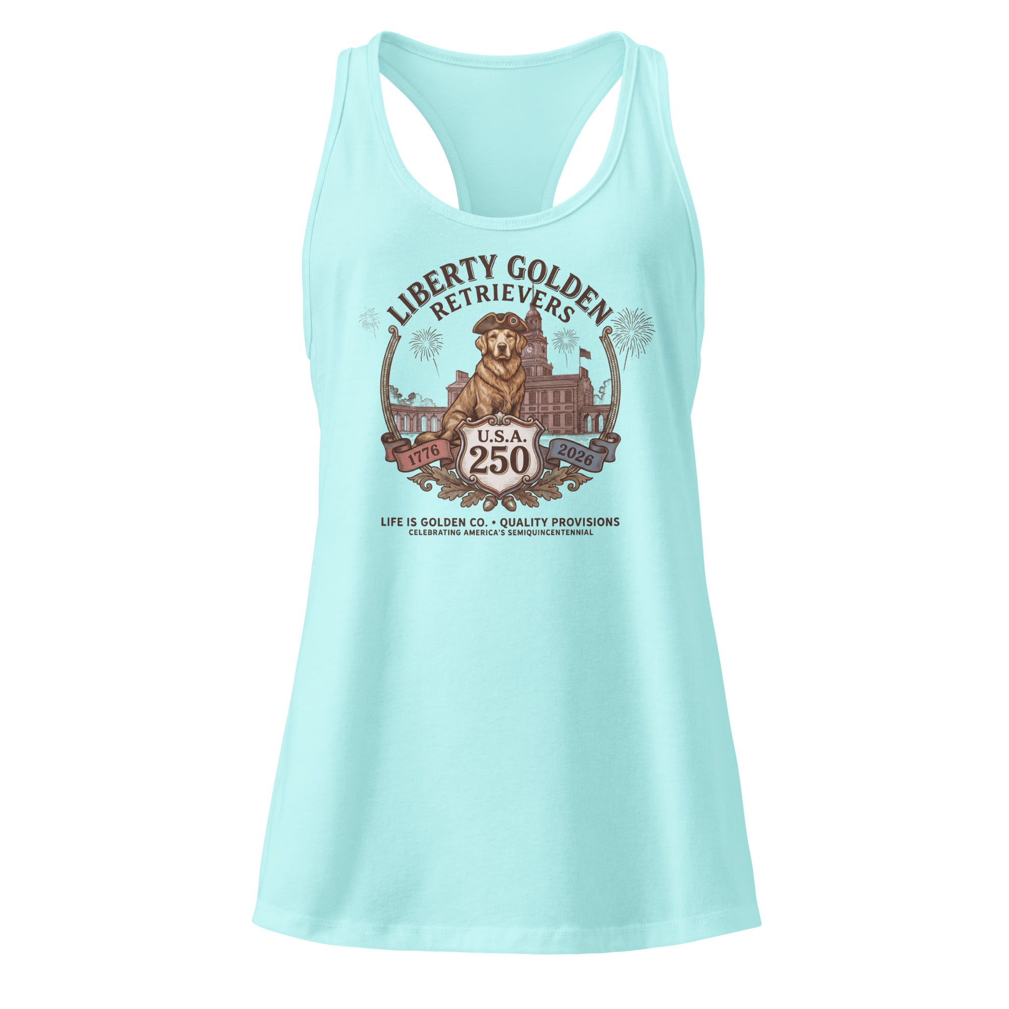 Liberty Goldens Semiquincentennial Women’s fitted racerback tank top