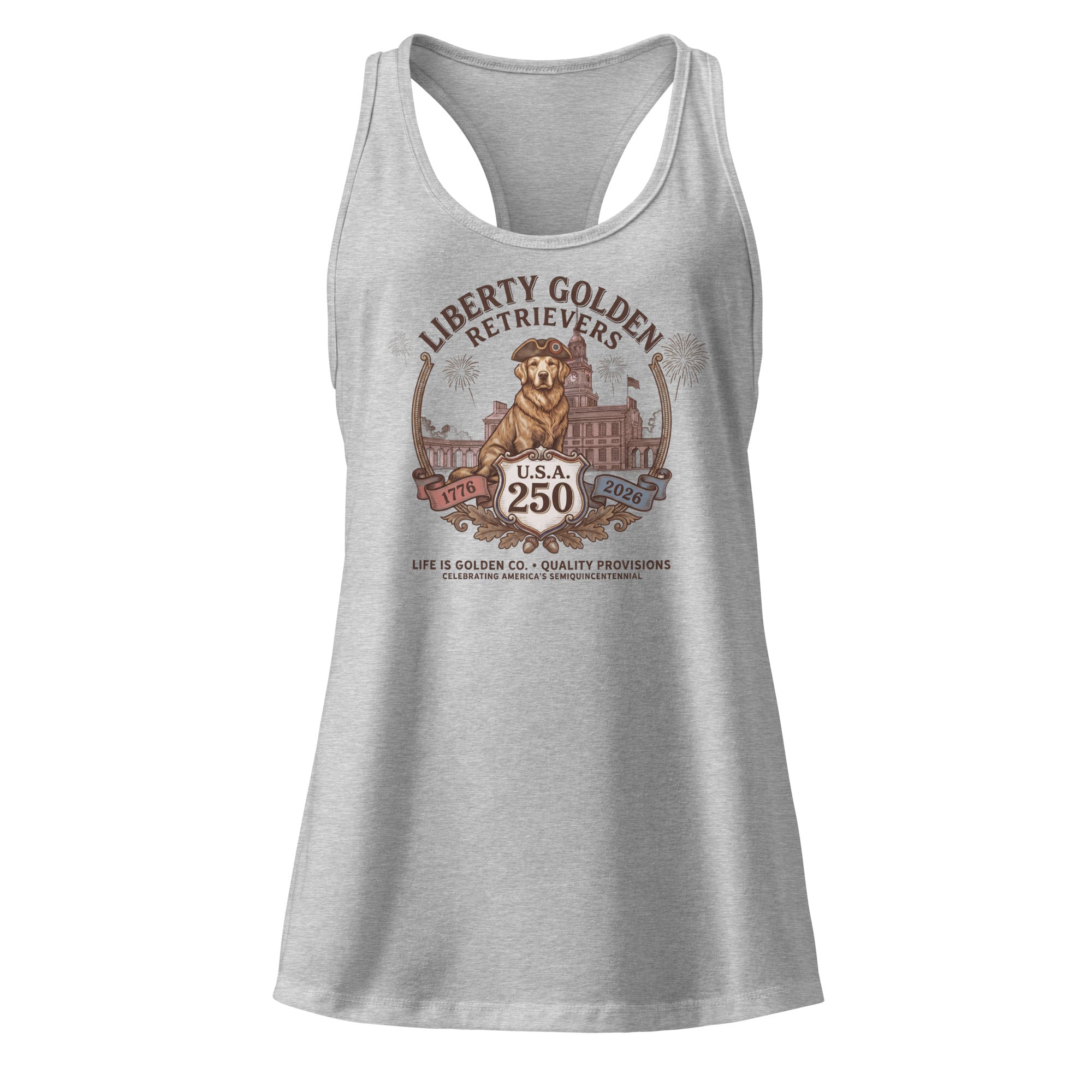 Liberty Goldens Semiquincentennial Women’s fitted racerback tank top