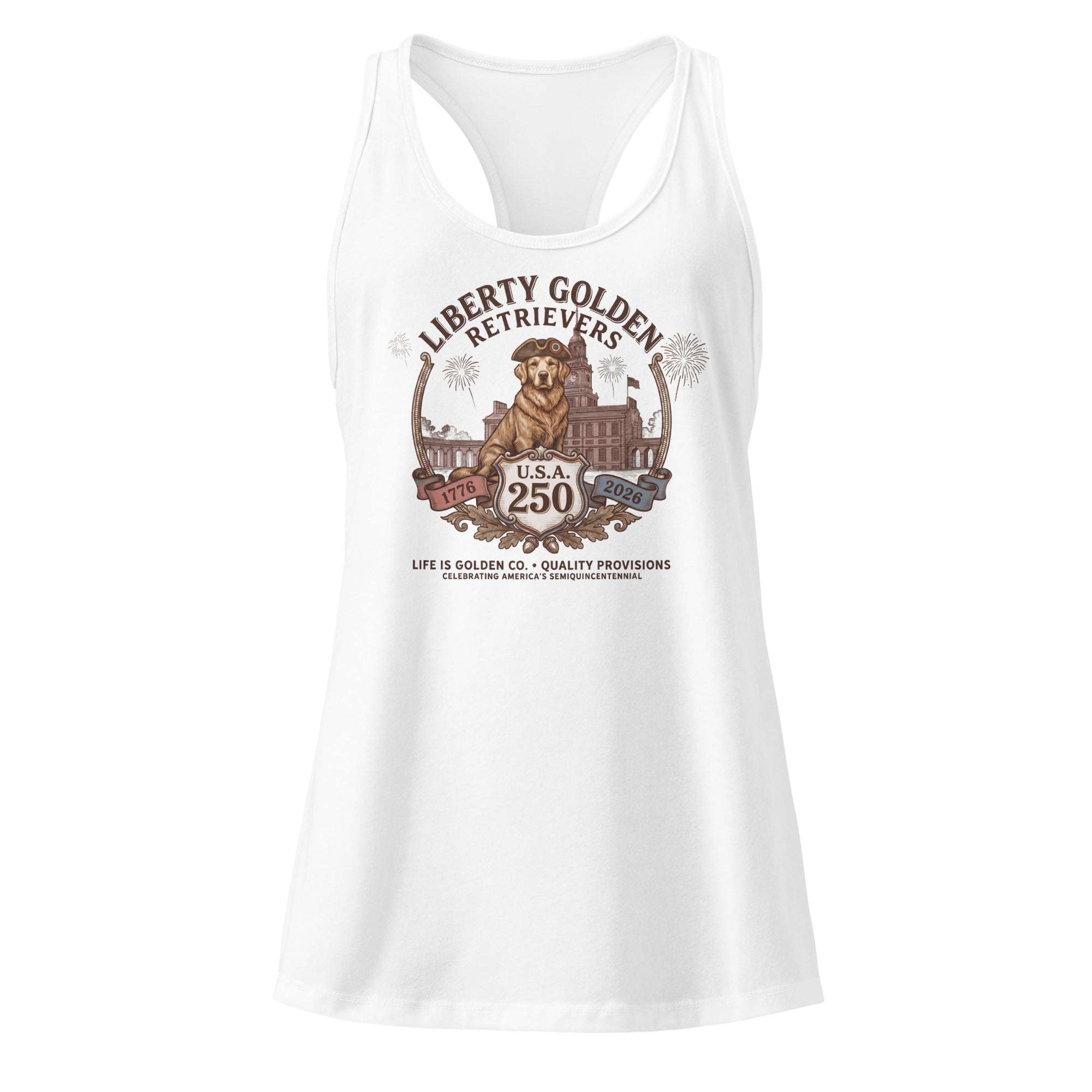 Liberty Goldens Semiquincentennial Women’s fitted racerback tank top