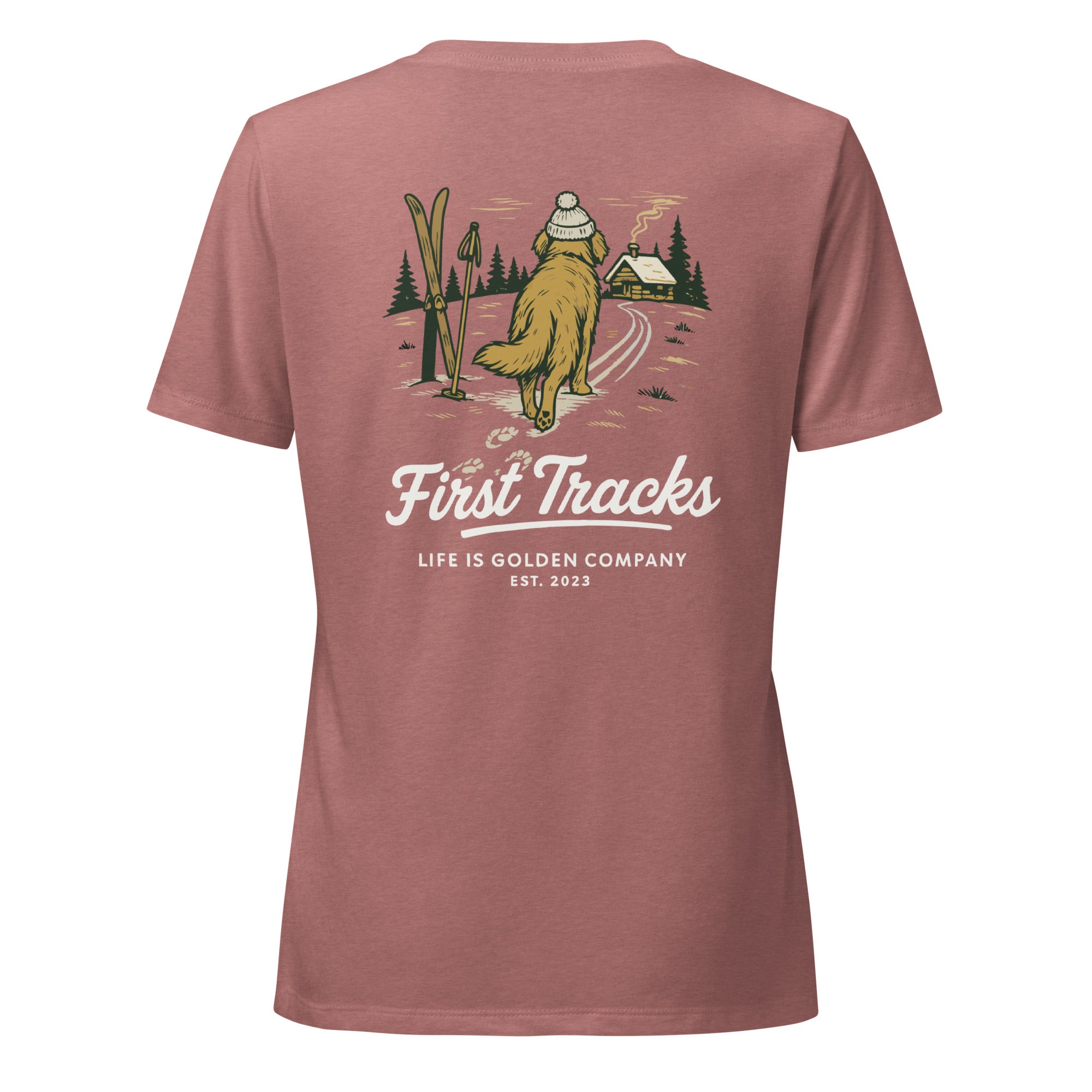First Tracks - Golden Retriever Edition Women’s relaxed v-neck t-shirt