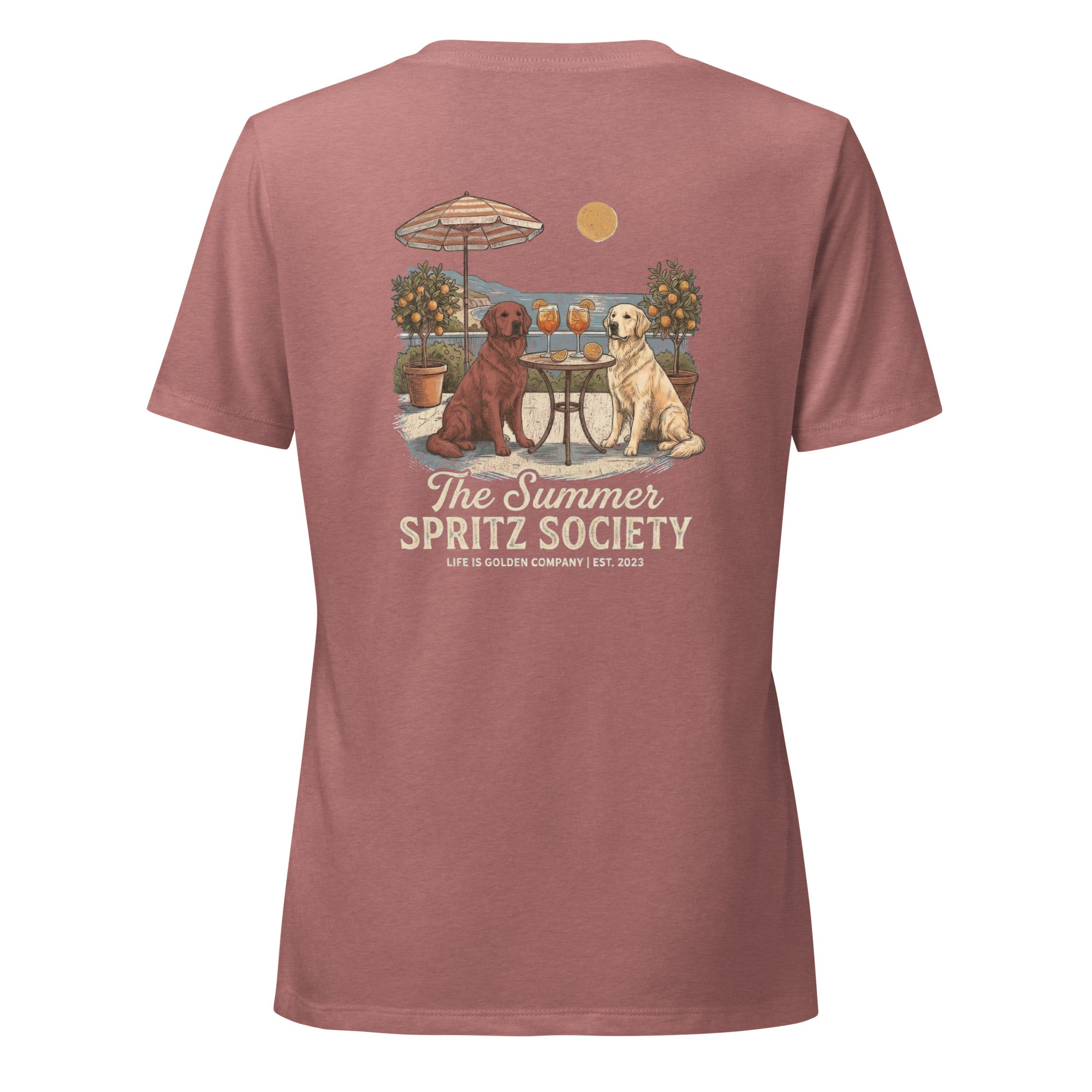 Summer Spritz Society Red and Gold Women’s relaxed v-neck Tee