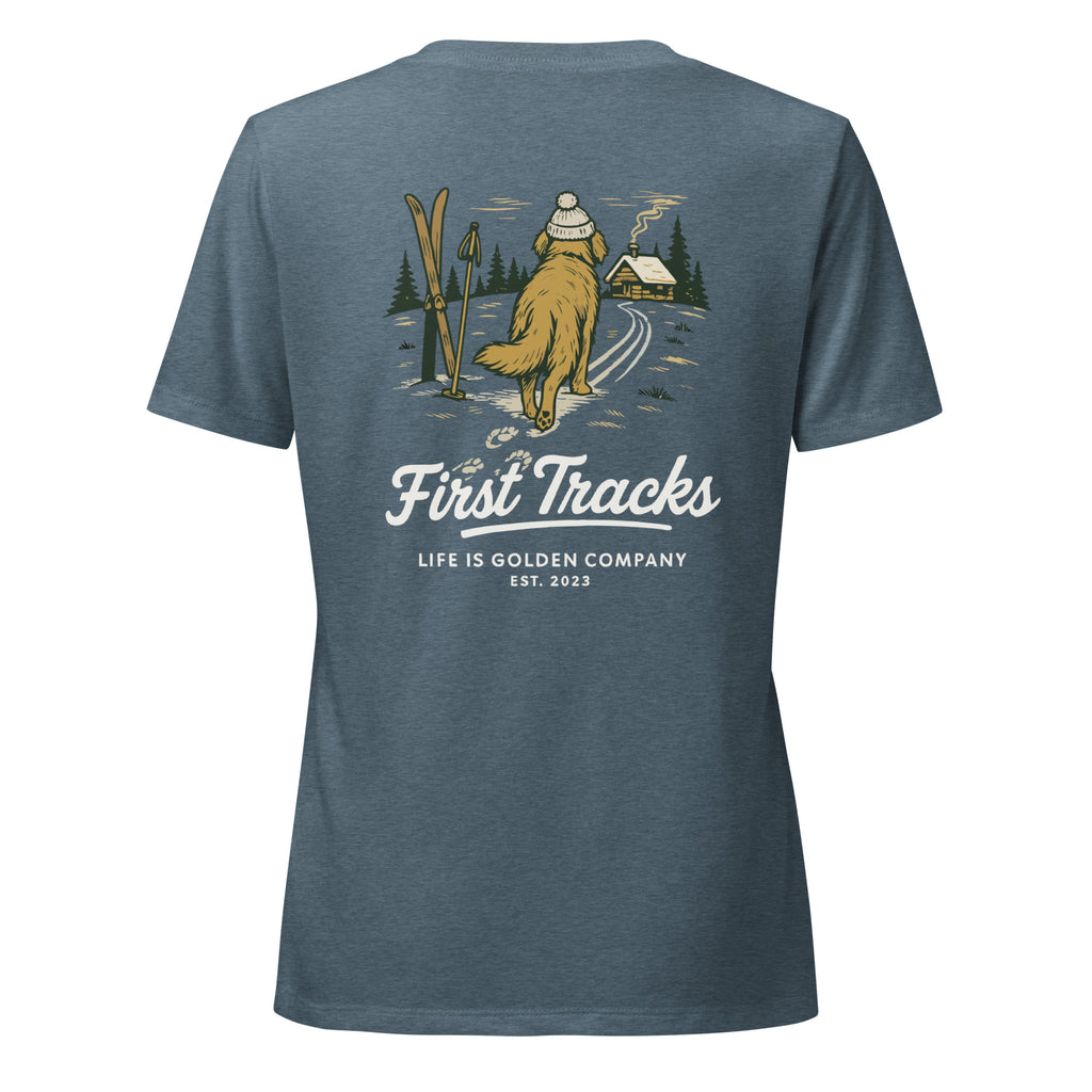 First Tracks - Golden Retriever Edition Women’s relaxed v-neck t-shirt