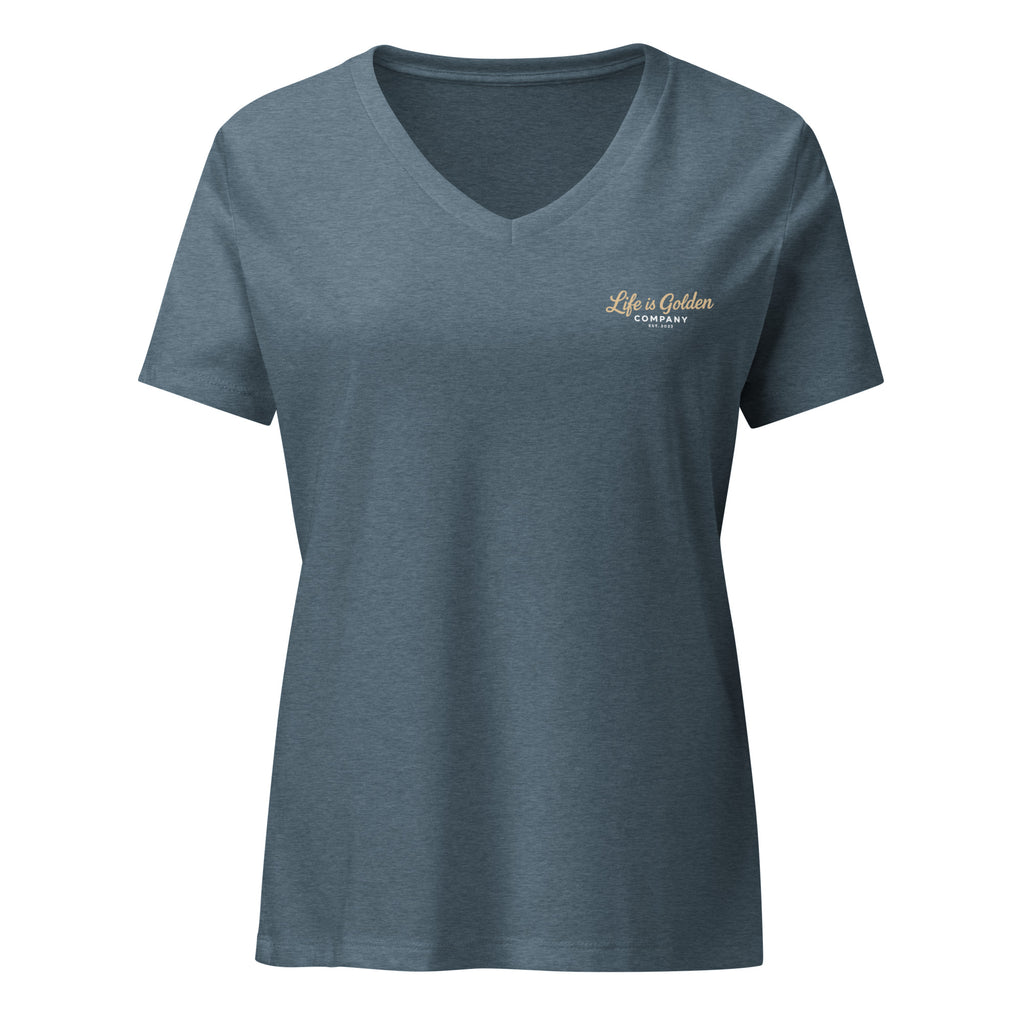 First Tracks - Golden Retriever Edition Women’s relaxed v-neck t-shirt