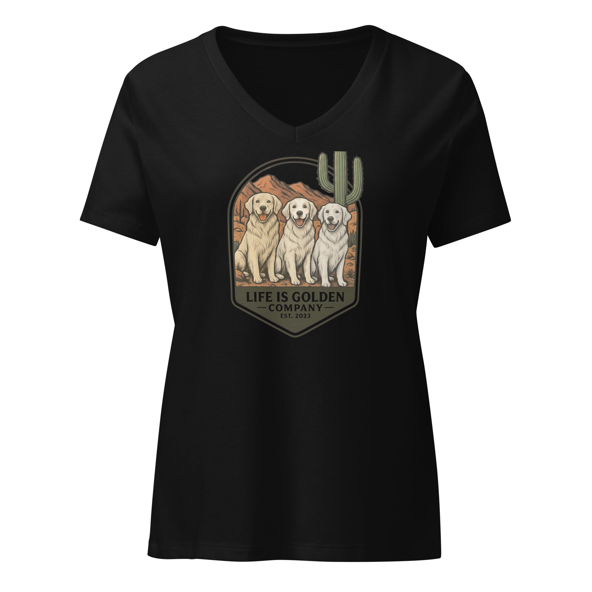 Desert Trails, Golden Tails Women’s relaxed v-neck t-shirt