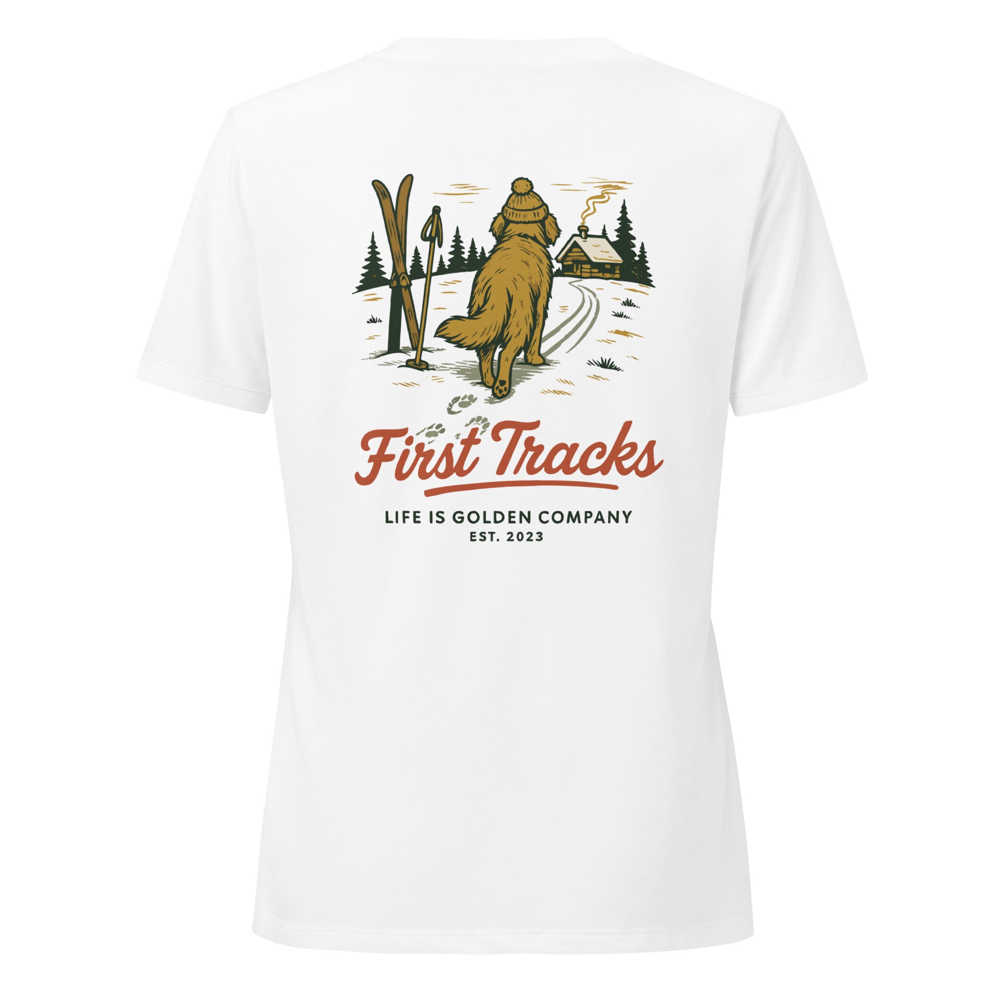 First Tracks - Golden Retriever Edition Women’s relaxed v-neck t-shirt