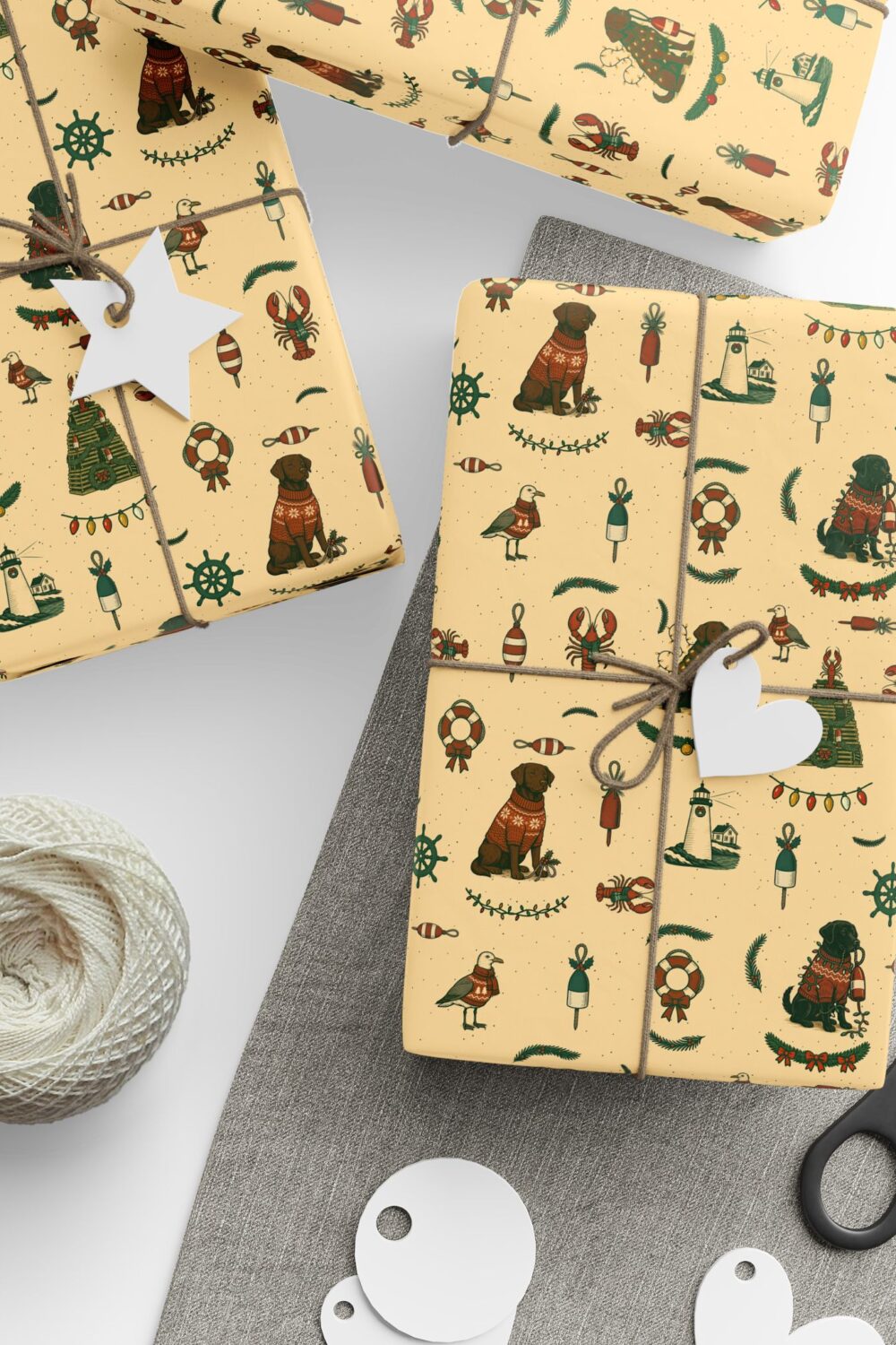 New England Coastal Christmas Gift Wrap Paper - Lab Collab Edition