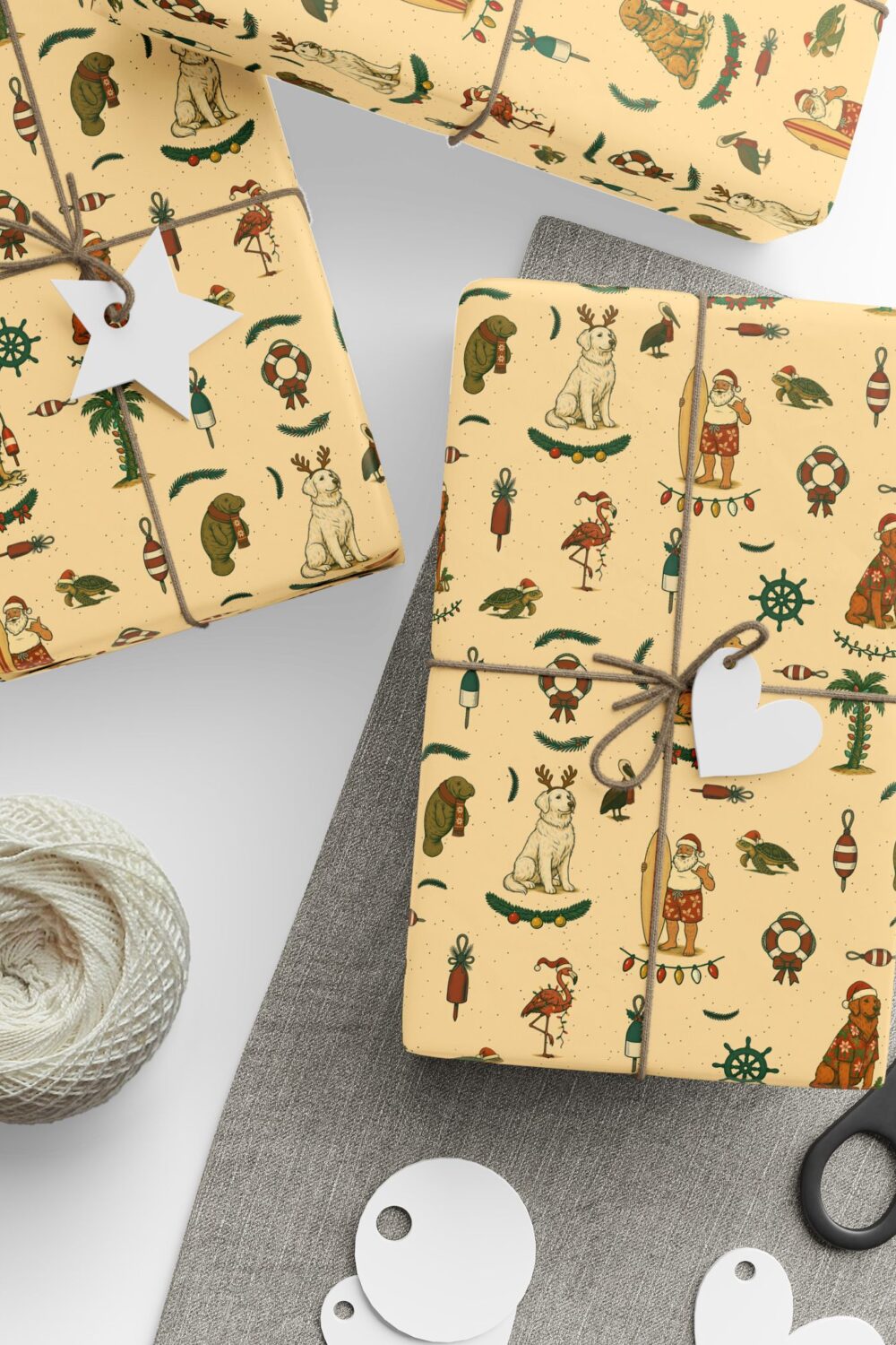 Florida Coastal Holidays Gift Wrap - Golden Retriever Edition