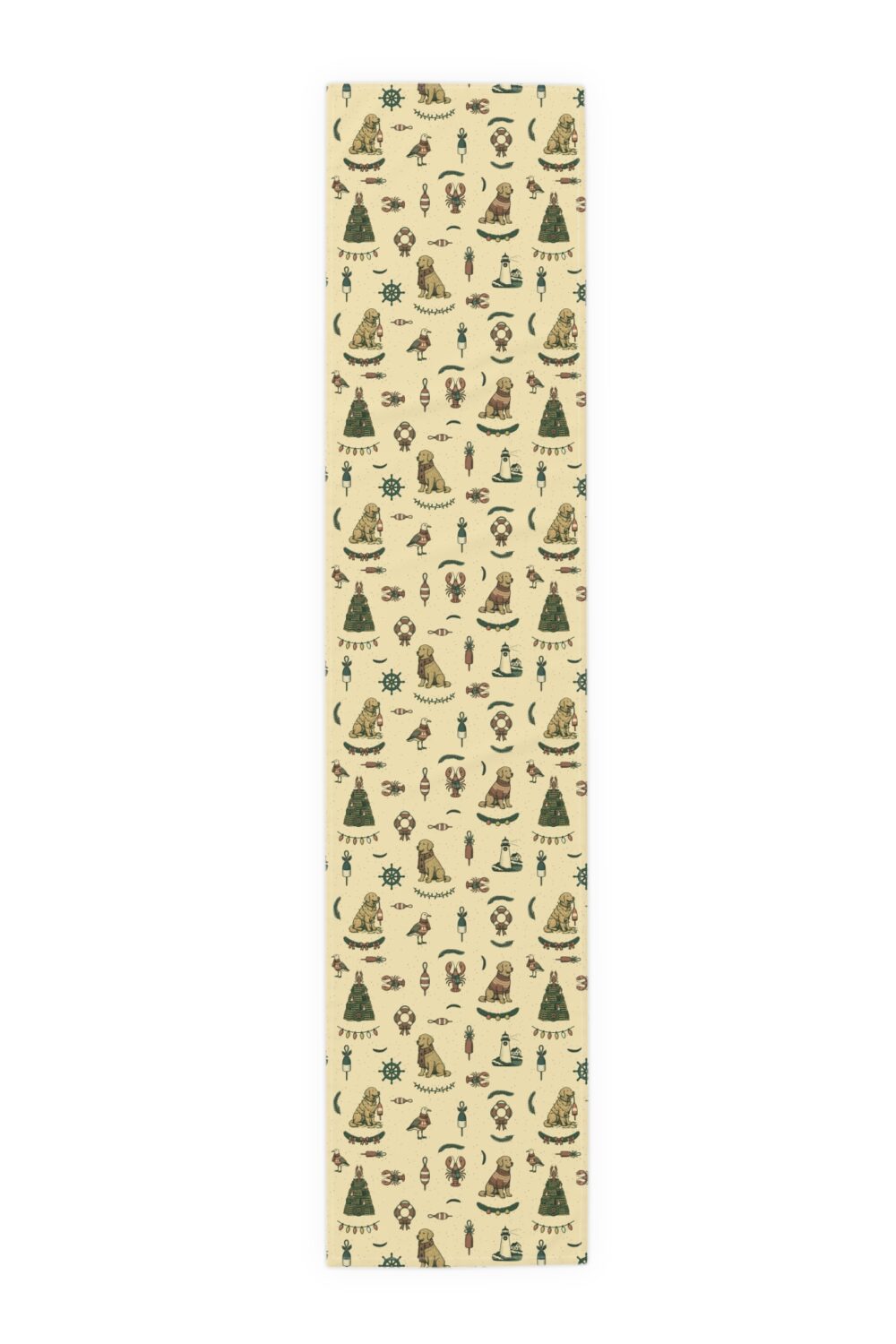 New England Coastal Christmas Table Runner - Golden Retriever Edition